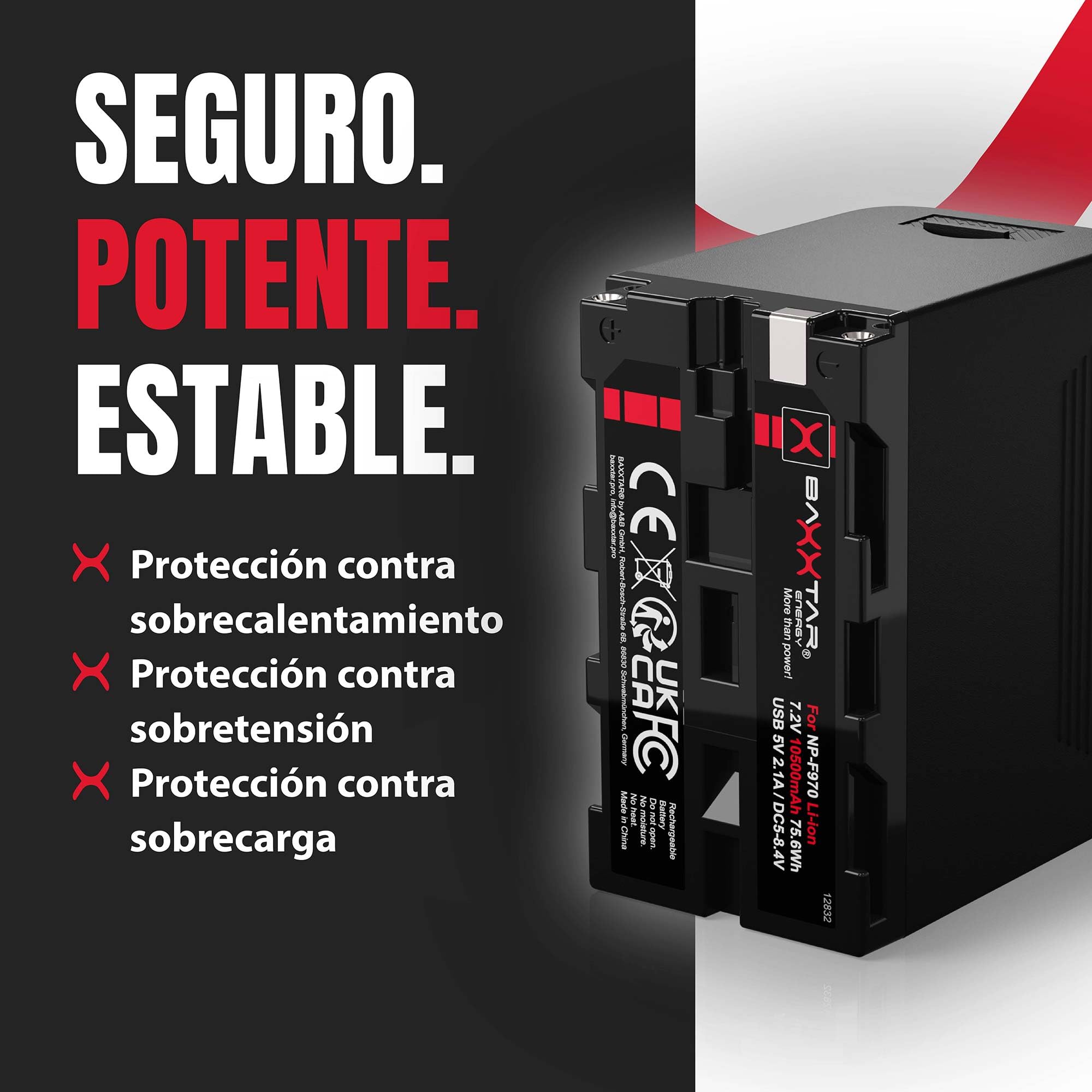 Baxxtar Pro NP-F970 Plus batería (10500mAh) - LG Cells Inside - con Salida USB y DC, Battery Check - Repuesto para Sony NP-F970 NP-F980 NP-F990 NP-F960 ...