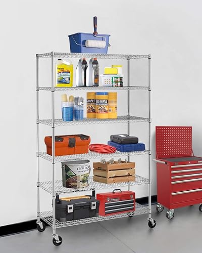 Miniatura 2 de BestOffice Estantería de alambre de 18 x 48 x 72 pulgadas con ruedas comerciales, 6 estantes ajustables de almacenamiento resistentes, estantes de