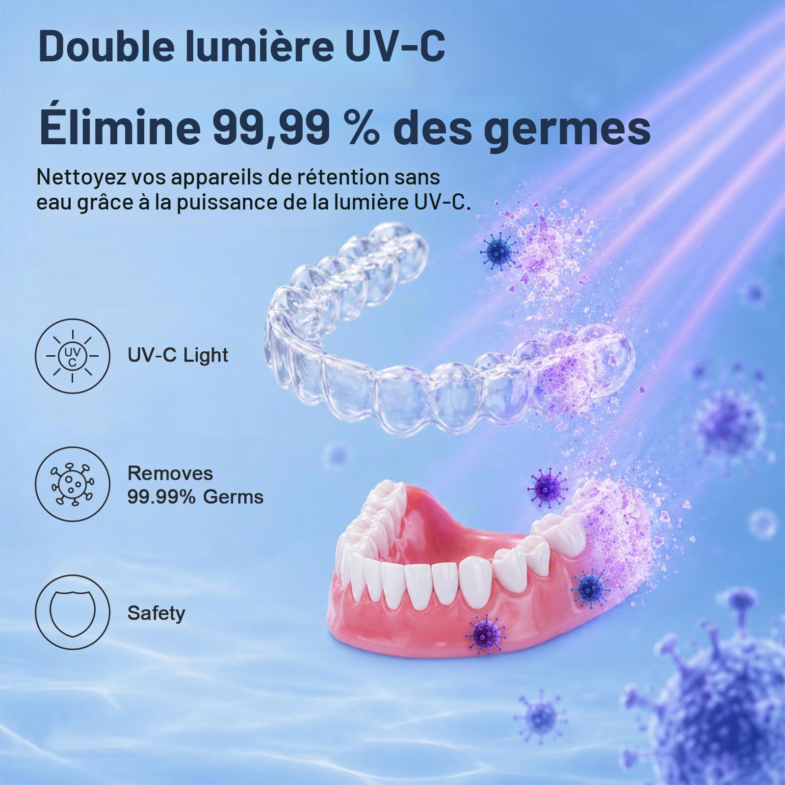 UV Boite Appareil Dentaire avec Séchage à l'air et Stérilisation UV.Compatible avec Appareils de Contention,Prothèses Dentaires et Dentiers.(PAS une machine de nettoyage) Blanc.