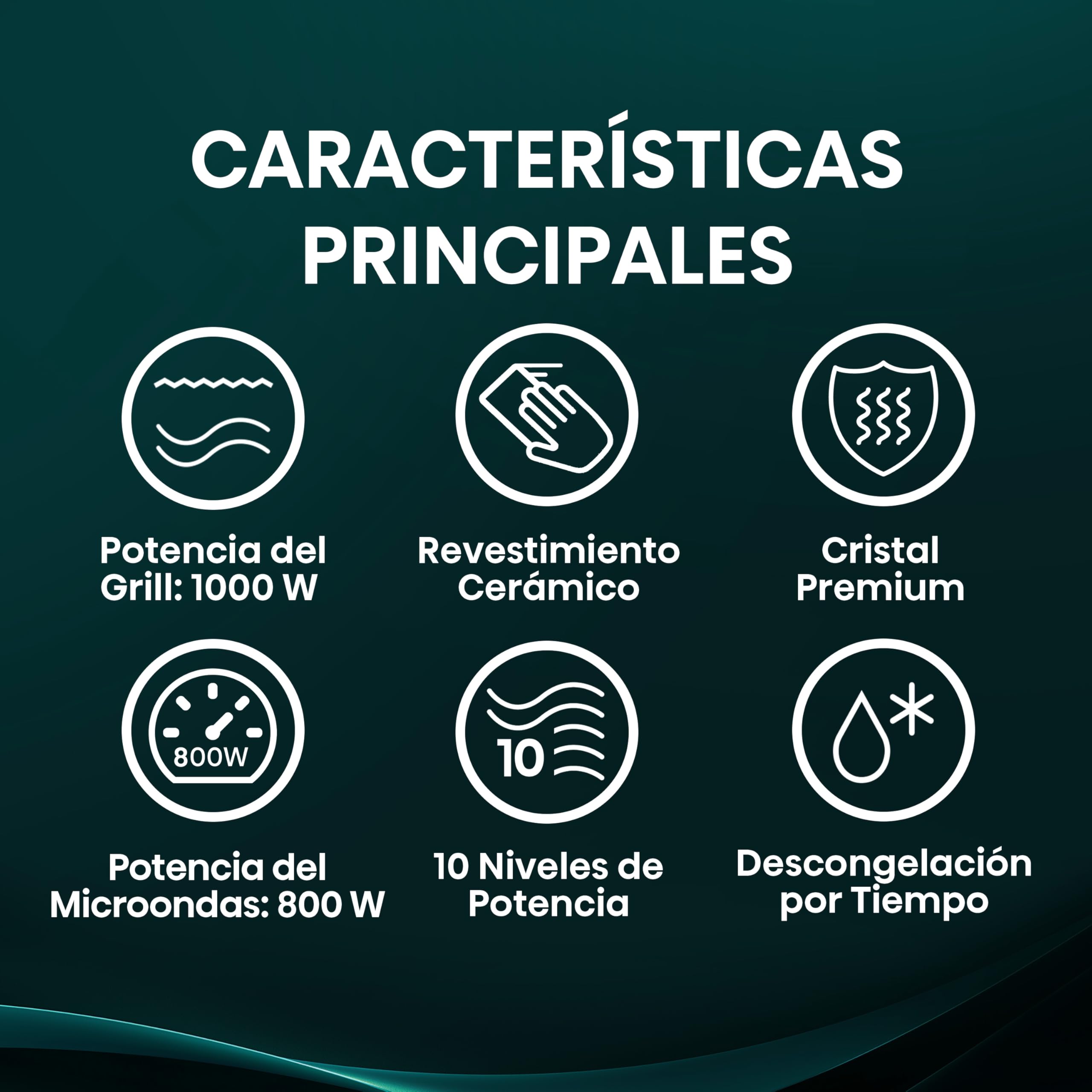 Hisense H23MOBS5HG4 - Microondas Digital con Grill 23 Litros, 1000W, Revestimiento Cerámico, Cristal Premium, Modo ECO, Descongelación programada, 10 Niveles de Potencia, Fácil Limpieza