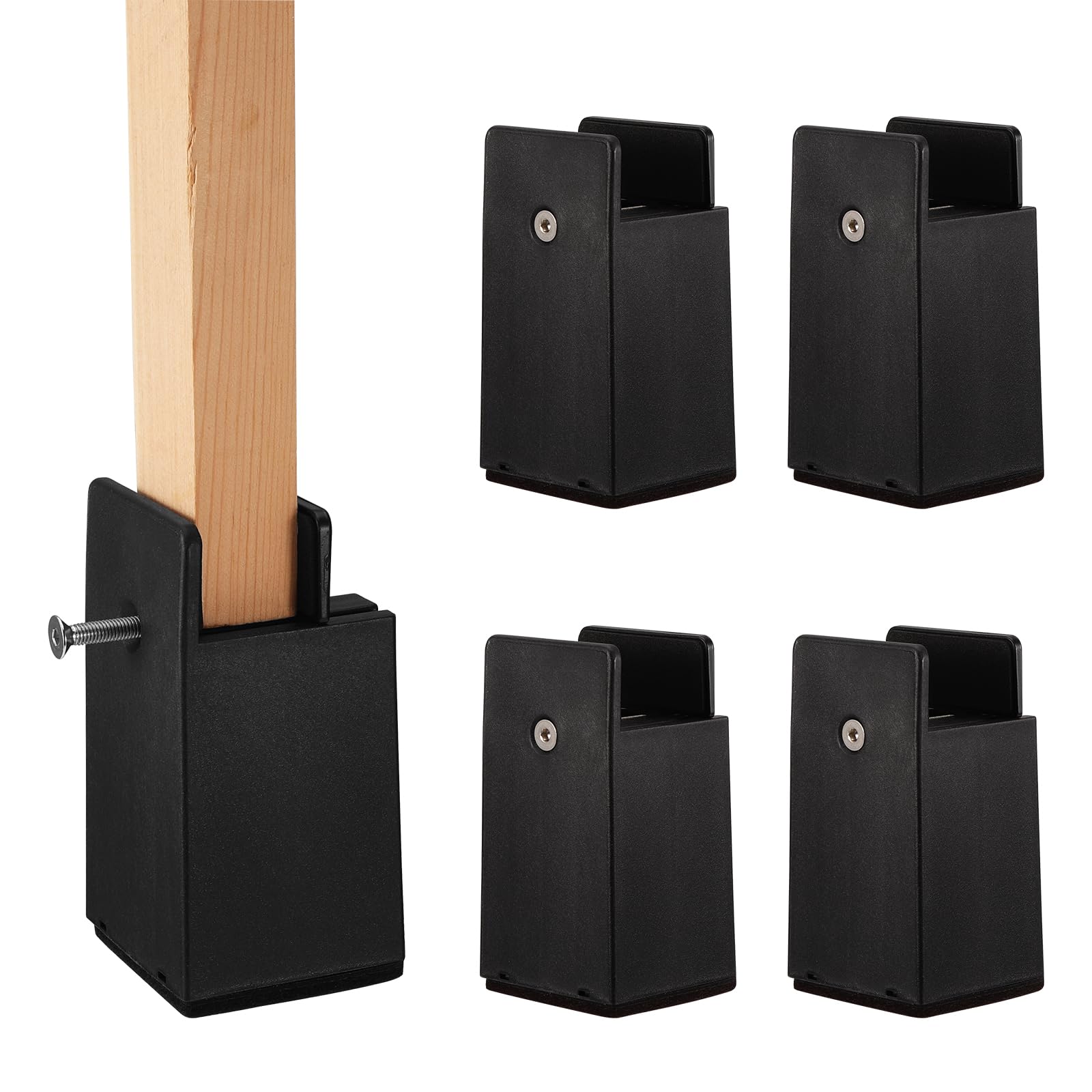 Moendergo 4 Piece Bed Risers, 4 Inch Adjustable Desk Riser Blocks, Heavy Duty Chair Risers with Screw Clamps, Sofa Table Leg Extenders and Furniture Risers,Desk Extender Supports 15,000 Lbs, Black.