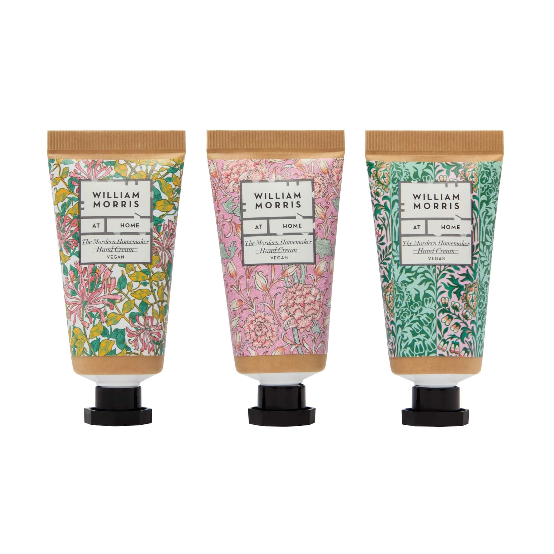 William Morris At Home Hand Creams 3 x 30 ml, 3 Fresh Fragrances, Shea Butter and Jojoba Oil, Beauty Gift For Her, Travel Size Hand Moisturisers, Cruelty and Vegan Friendly