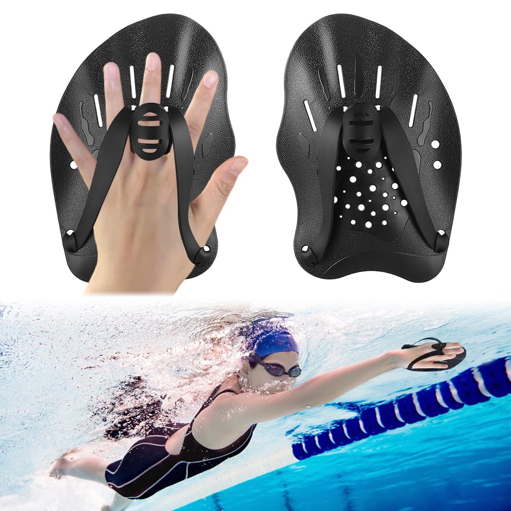Pagaie da Nuoto, 1 Paio di Hand Paddle con Cinghie Regolabili Paddle per L'allenamento del Nuoto Leggere e Veloci Esercizi Accessori per Adulti Bambini