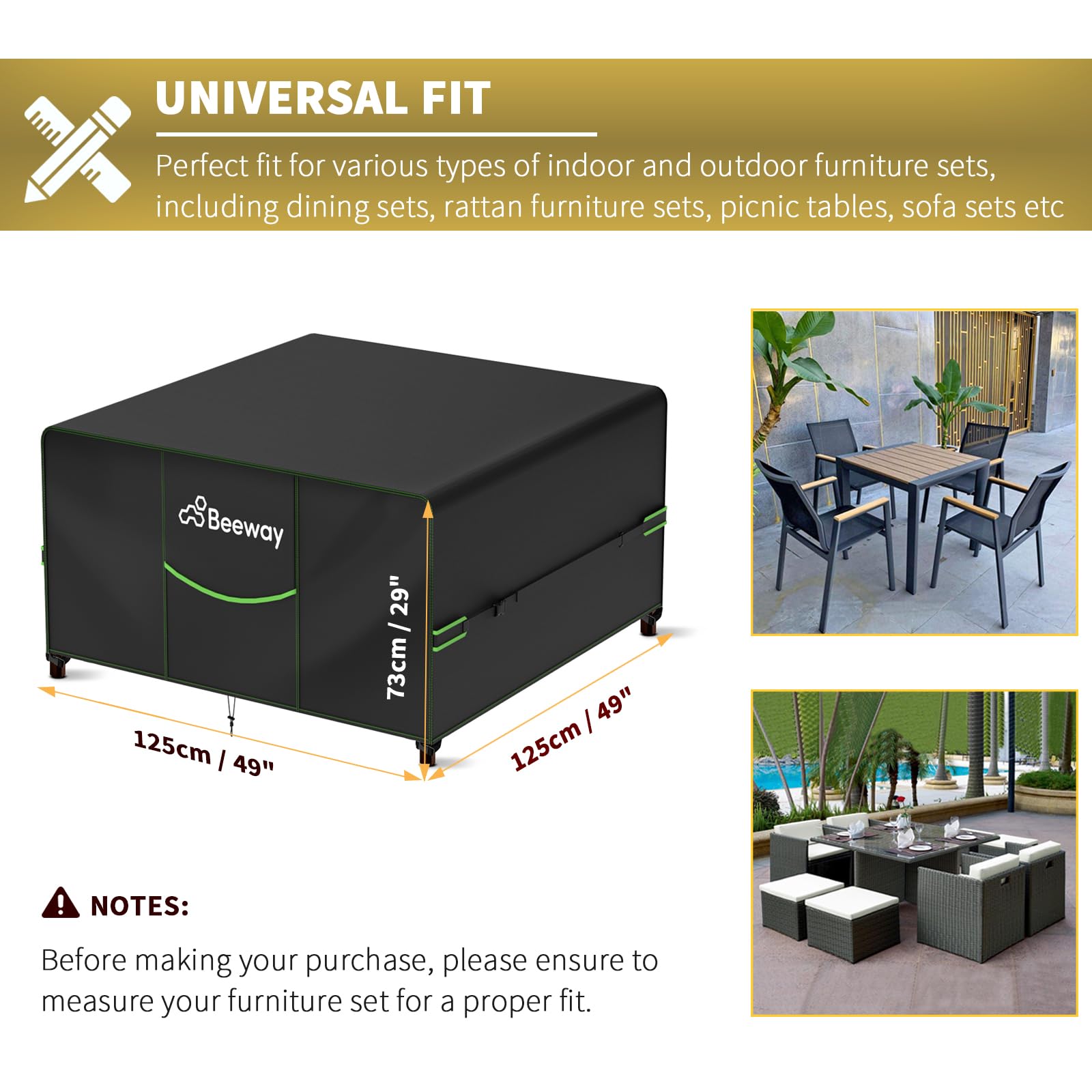 BEEWAY Garden Furniture Cover With Air Vent, Waterproof Patio Rattan Sofa Table Chair Set Cover, 420D Oxford Fabric - Image 2