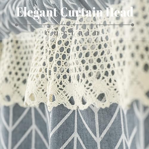 Miniatura 2 de Moslovstar Cortina de lino y algodón de 27.5 pulgadas de largo, elegante cortina corta de encaje con flechas blancas para tratamiento de ventana de
