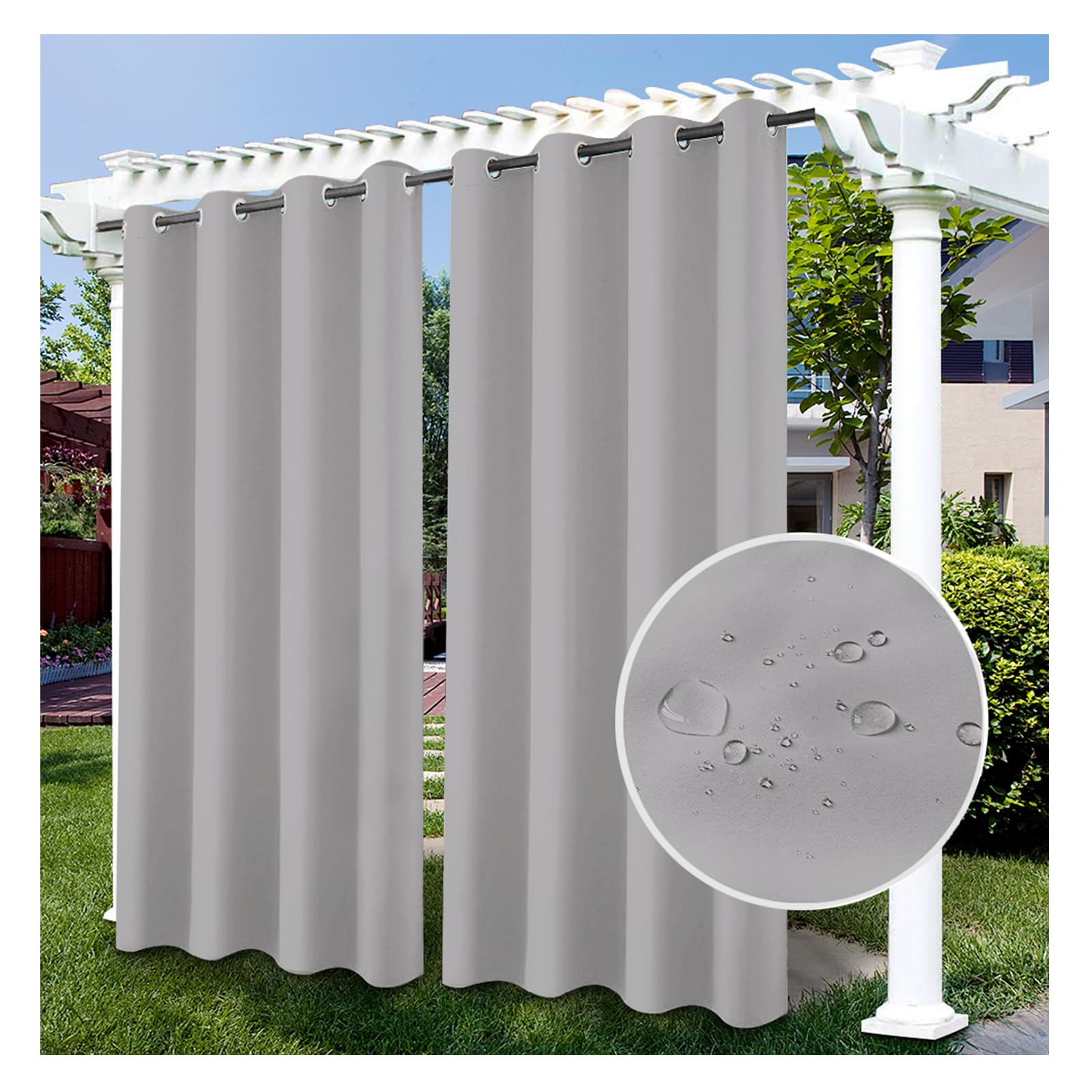 Waterproof Outdoor Curtains for Patio Garden Porch Pergola Cabana Blackout Curtains Thick Privacy Extra Wide Grommet Indoor Curtains for Bedroom Living Room, 1 Curtain Panel,102 * 223cm（W*H）
