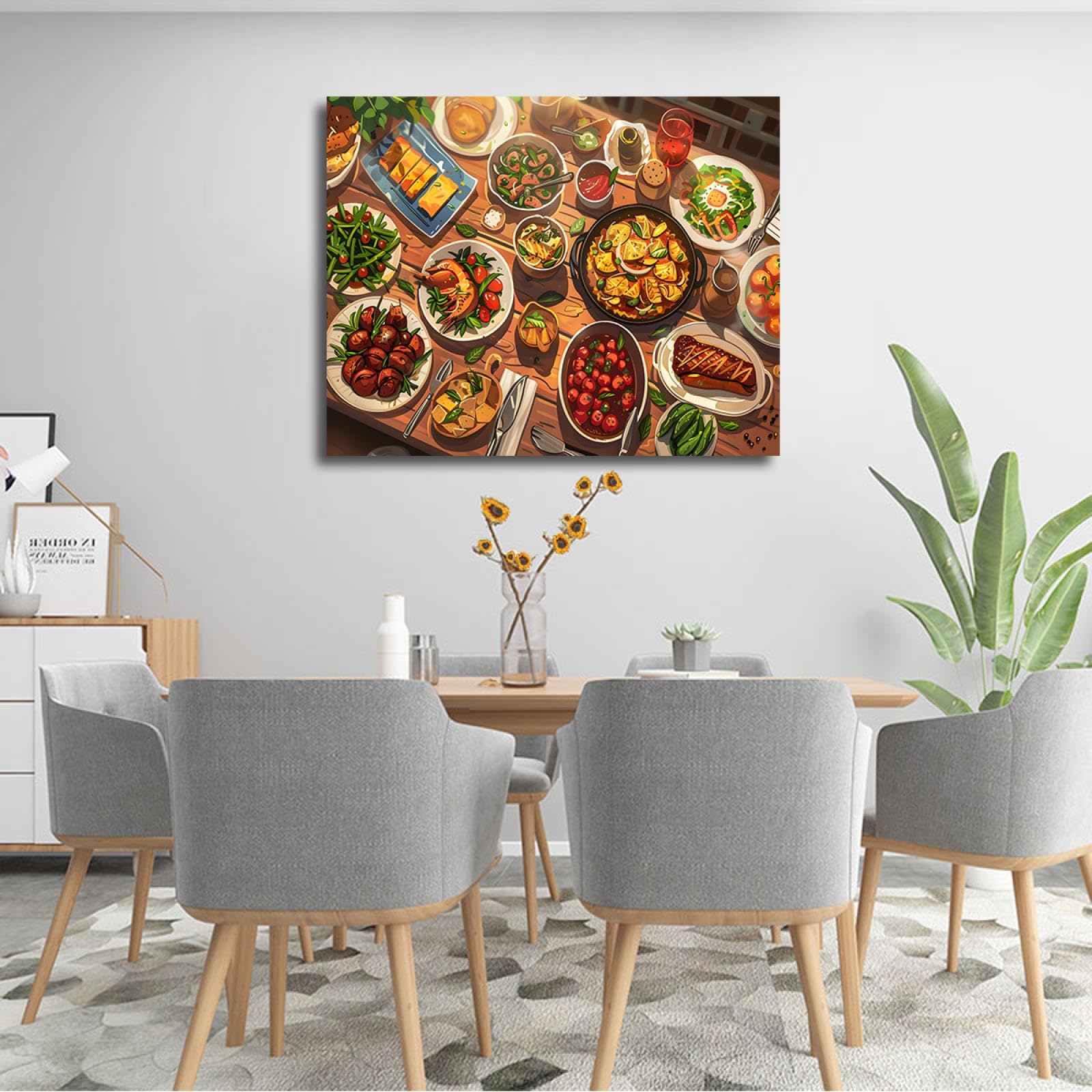 UIRINGART Art mural sur toile anime pour la décor murale de cuisine Affiche de nourriture délicieuse Impression de peinture d’image pour salle à manger Restaurant 50x70cm Cadre intérieur