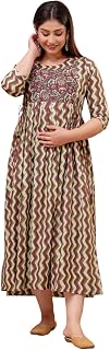 Vivan Enterprises Women's Pure Cotton Maternity Gown Dress | A-line Feeding Kurti | Brown Kurtis for Women & Girl Price In India
