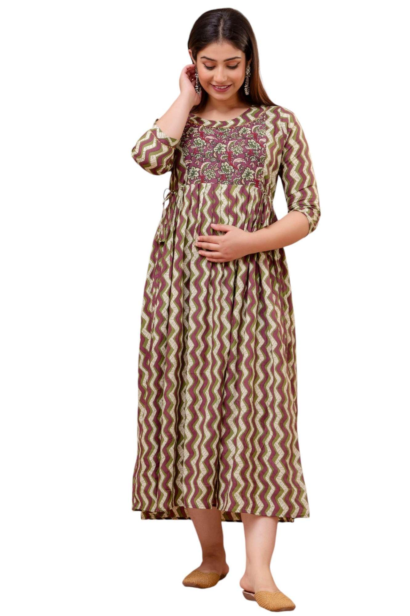 Women's Pure Cotton Maternity Gown Dress | A-line Feeding Kurti | Brown Kurtis for Women & Girl-image-34
