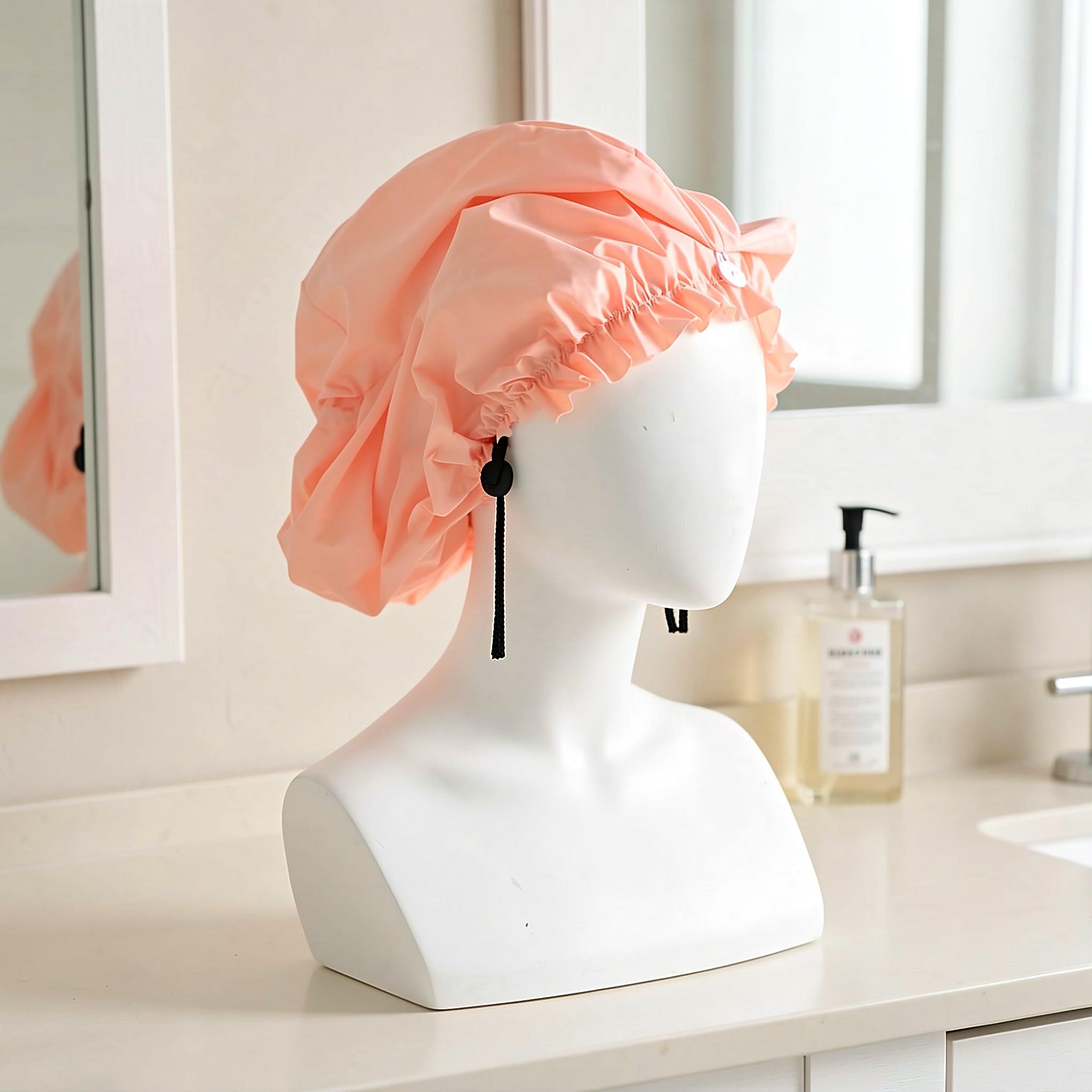2 gorros de ducha reutilizables, gorros ajustables para cabello