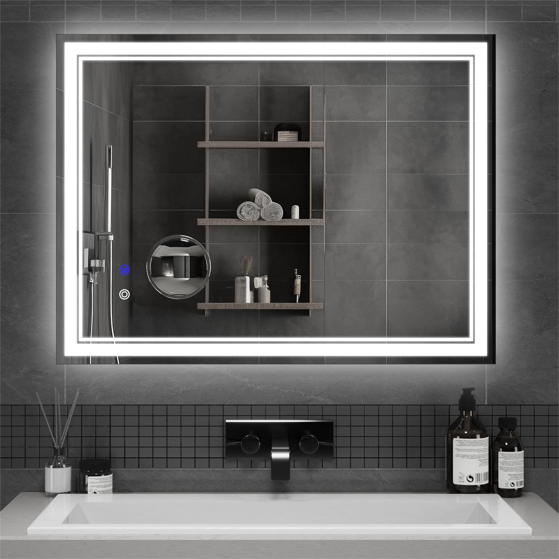 Spiegel rond 60cm met zwart frame en led verlichting - Elektrische vloerverwarming Spiegel rond 60cm met zwart frame en led verlichting - Elektrische vloerverwarming