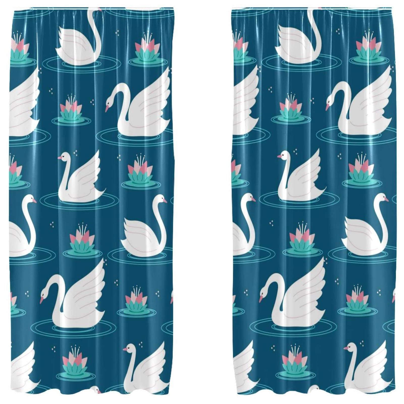 Rideaux occultants thermiques motif cygne bleu pour obscurité totale