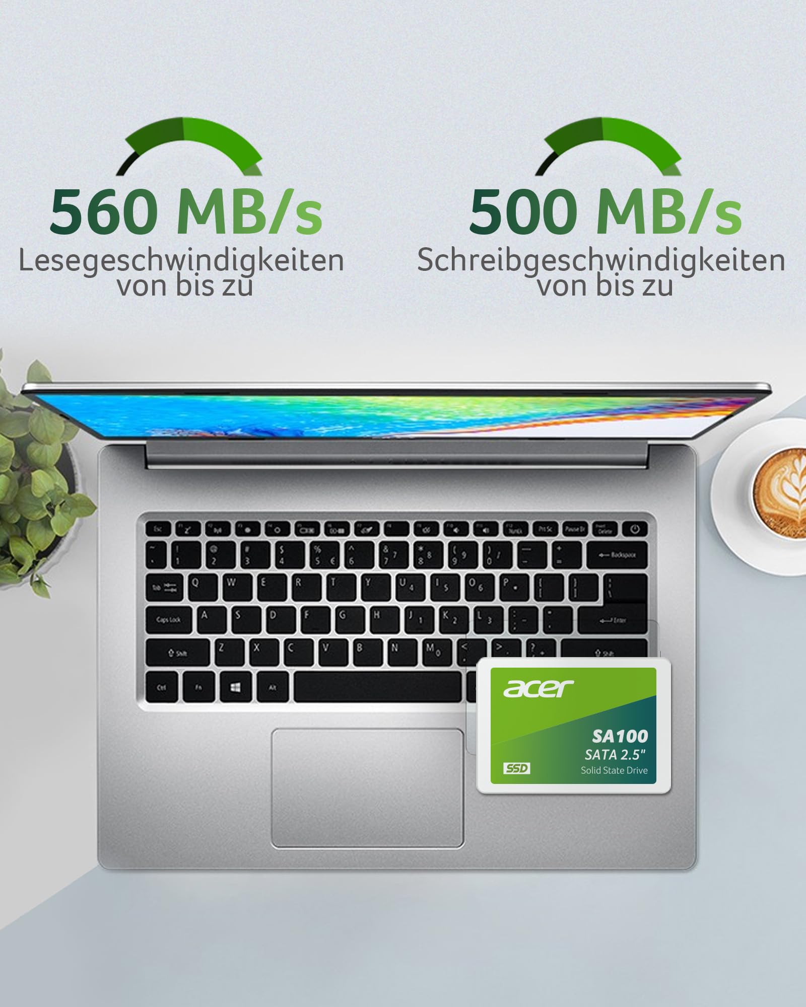 Acer SA100 960GB SATA 6Gb/s 2,5 Zoll SSD – bis zu 560 MB/s Lesen & 500 MB/s Schreiben, interne Festplatte für Laptop PC - stoßfest & leise, ideal als System-Upgrade