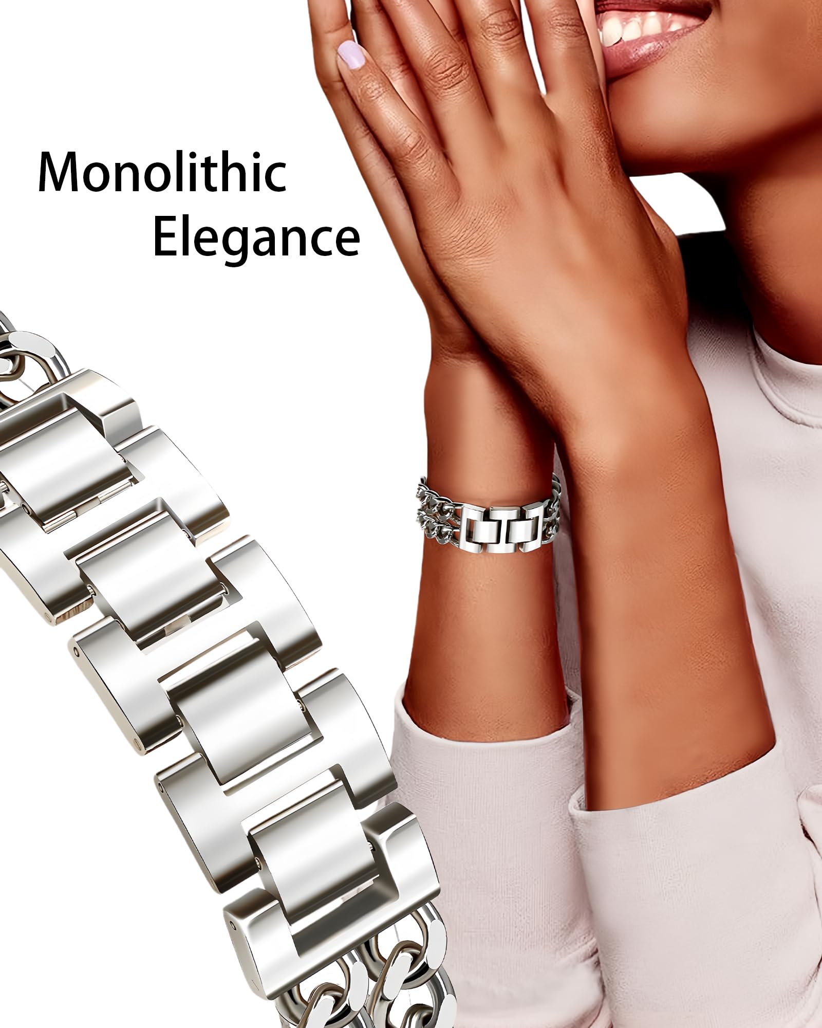 Bracelet Métal Chaîne Ajustable Compatible avec Samsung Galaxy Watch Band 7/FE/6/5/4/3 & Watch 5 Pro & 6/4 Classic & Gear S3/S2, 20mm & 22mm