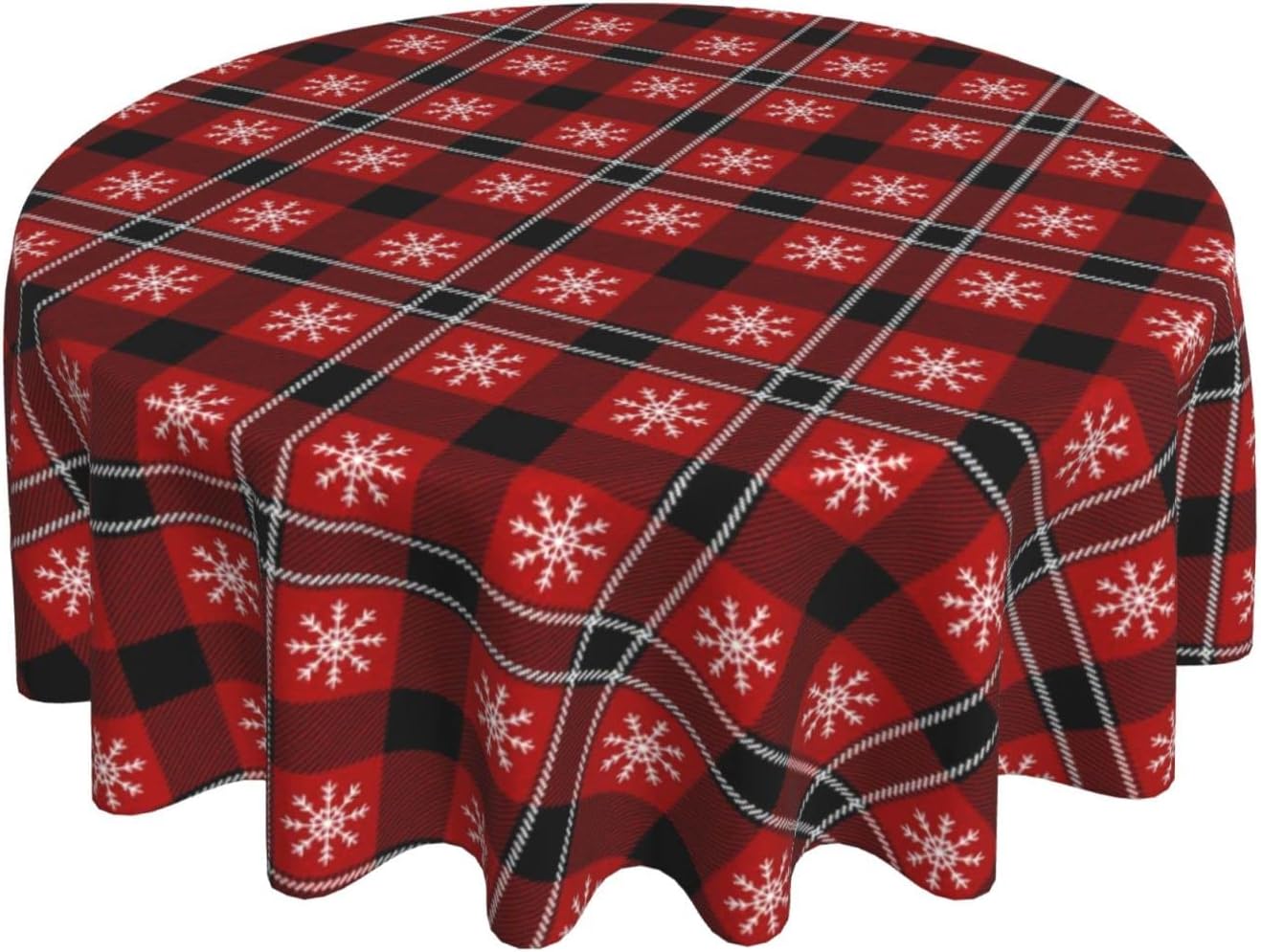 QIPNVY Christmas Red Plaid Round Tablecloth 60 Inch, Winter