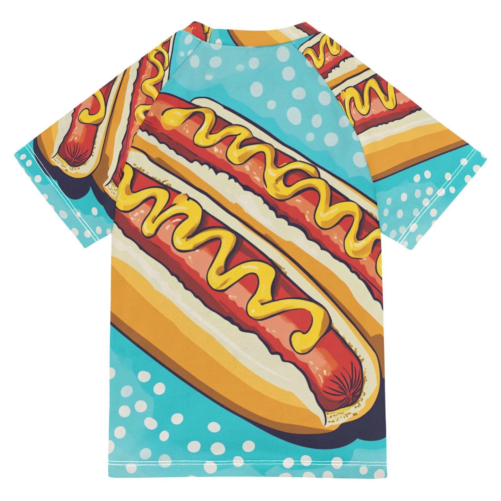 Jucciaco Boys Swing Shirts Hot Dog Blue Food Rashguard Short Sleeve Kids T-Shirts Sun UPF 50+