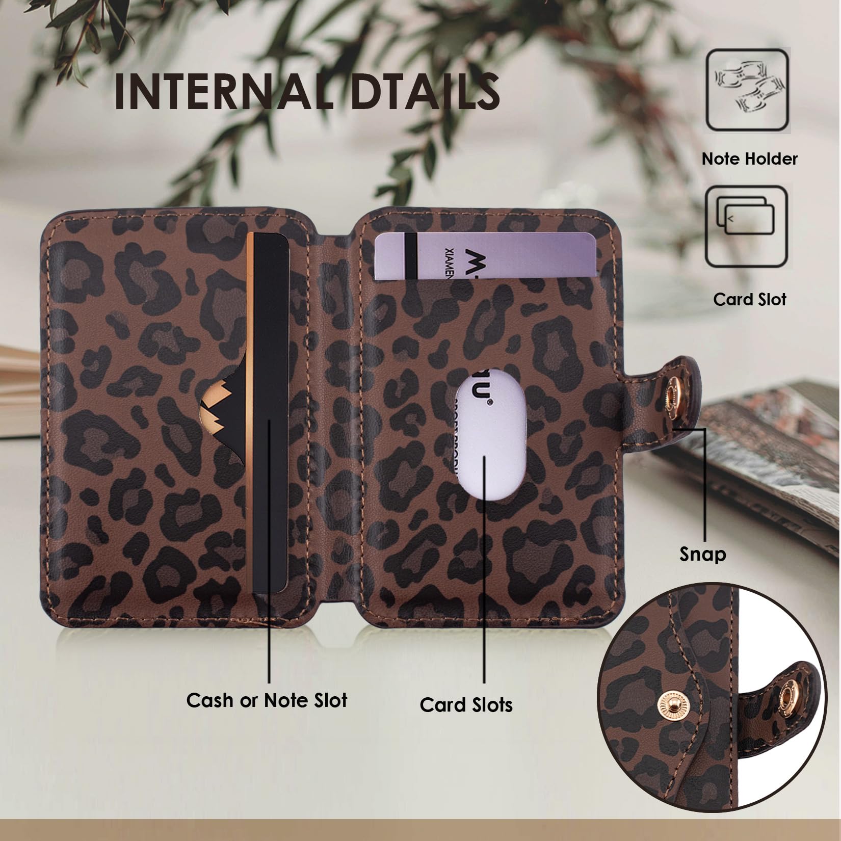 M-Plateau Credit Card Holder for Cell PhoneWith Slim 3M Adhesive Card Holder for Phone Case for iPhone 12& iPhone 13 Pro Max 6.1 Inches/One Plus 10T/Samsung Galaxy Most Smartphones (Leopard Print)
