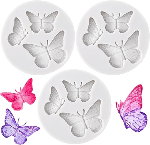 3 piezas de mini moldes de mariposa de silicona, moldes de mariposa para pastel de chocolate, dulces, postres, hornear, magdalenas, jabón,