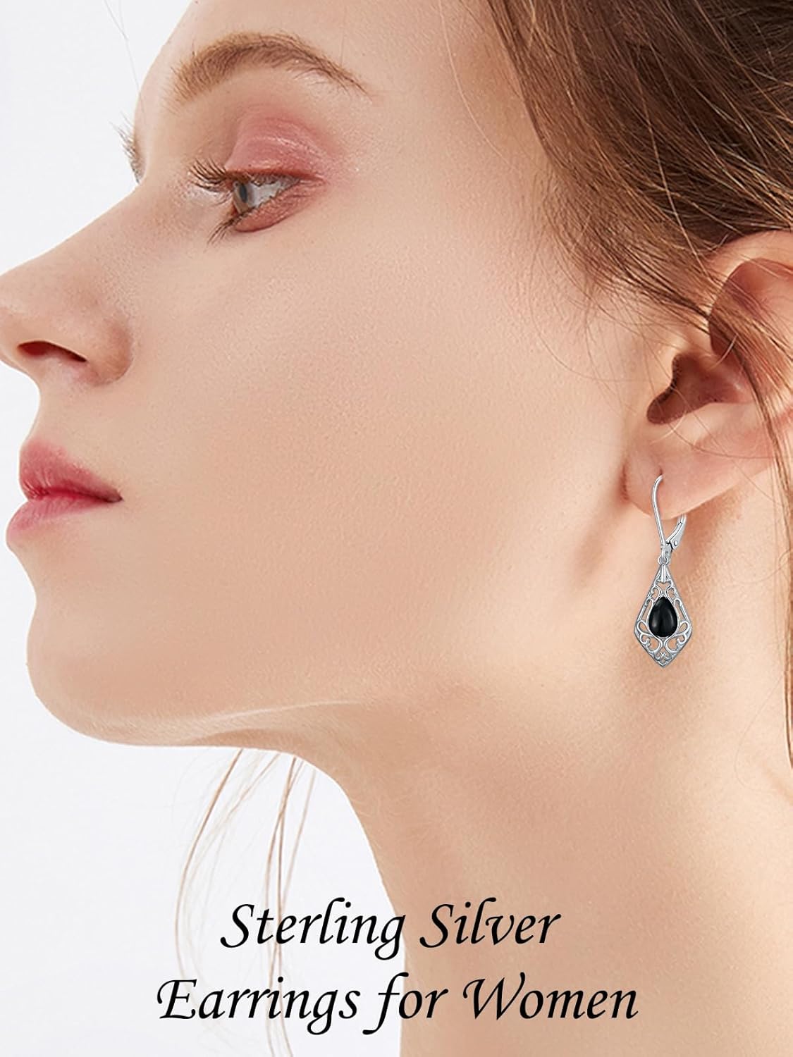 Filigree Teardrop Earrings 925 Sterling Silver Gemstone Leverback Earrings Jewelry Gifts for Women - Image 2