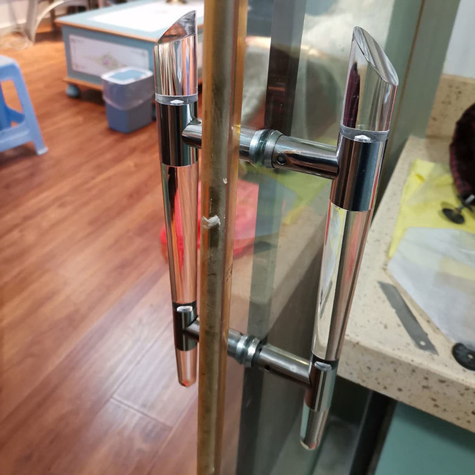 Poignée de porte en verre acrylique transparent avec quincaillerie argentée 21 à 41 cm