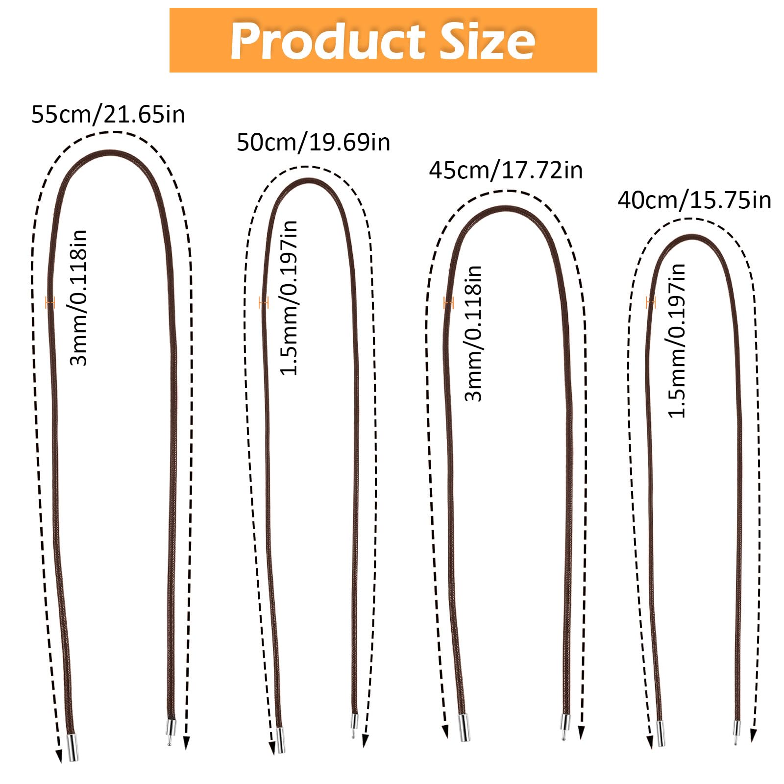 AHQiZFX 4 sztuki skórzanych rzemyków do łańcuszka, 1,5/3 mm, sztuczna skóra z zapięciem, bransoletka, łańcuszek i pleciony naszyjnik