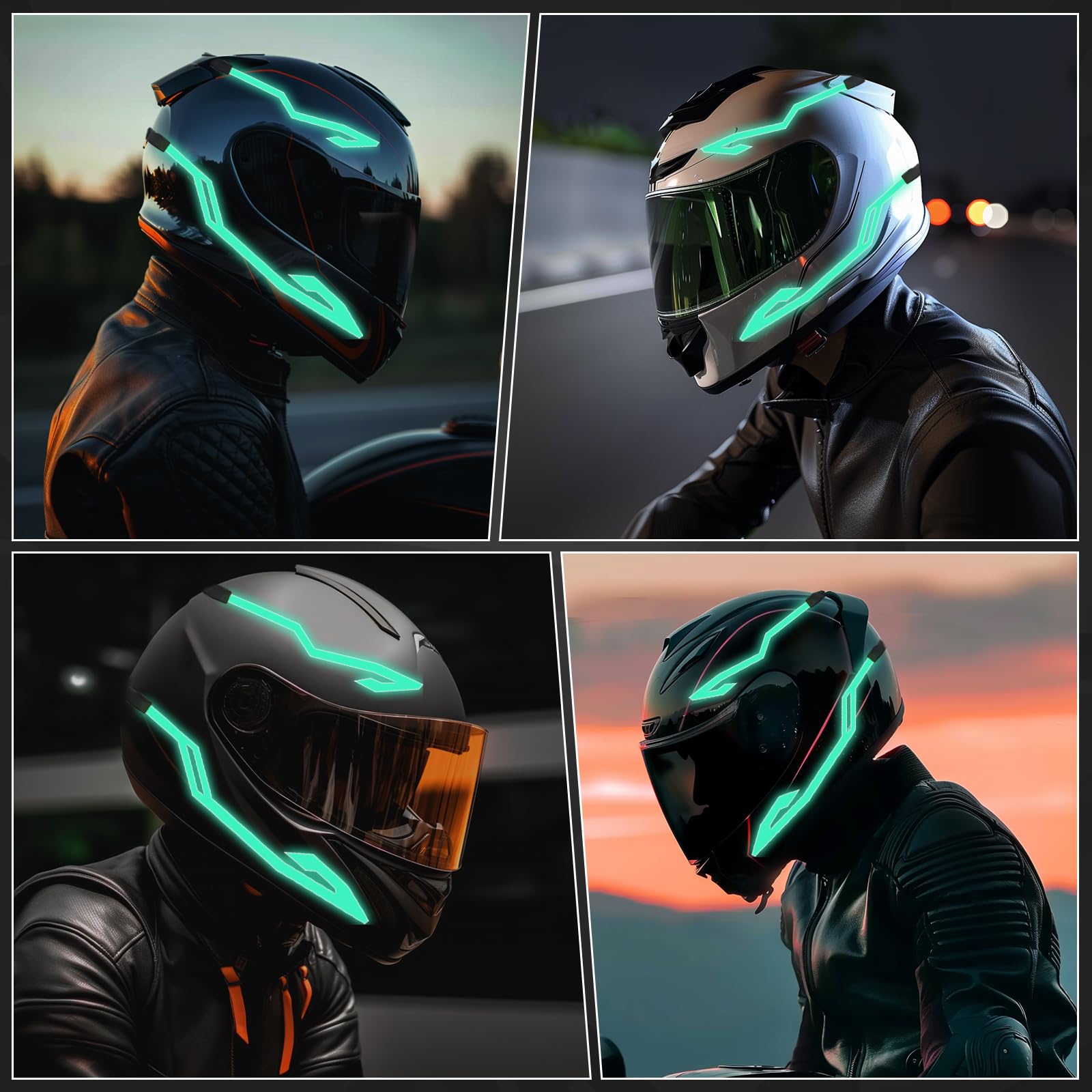 Helmet Light 4in1 Verde per casco da moto, luce fredda 4in1, kit di adesivi LED impermeabili, striscia luminosa per casco da moto, fai da te, luce notturna