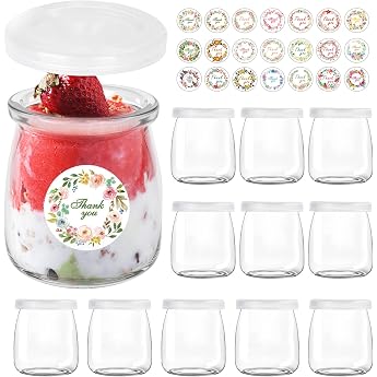 150 ml dessert glasses transparent yoghurt jars with lids pack of 12 - yoghurt jars with lids yoghurt glasses glass preserving jars tulip jars for jams jellies honey desserts