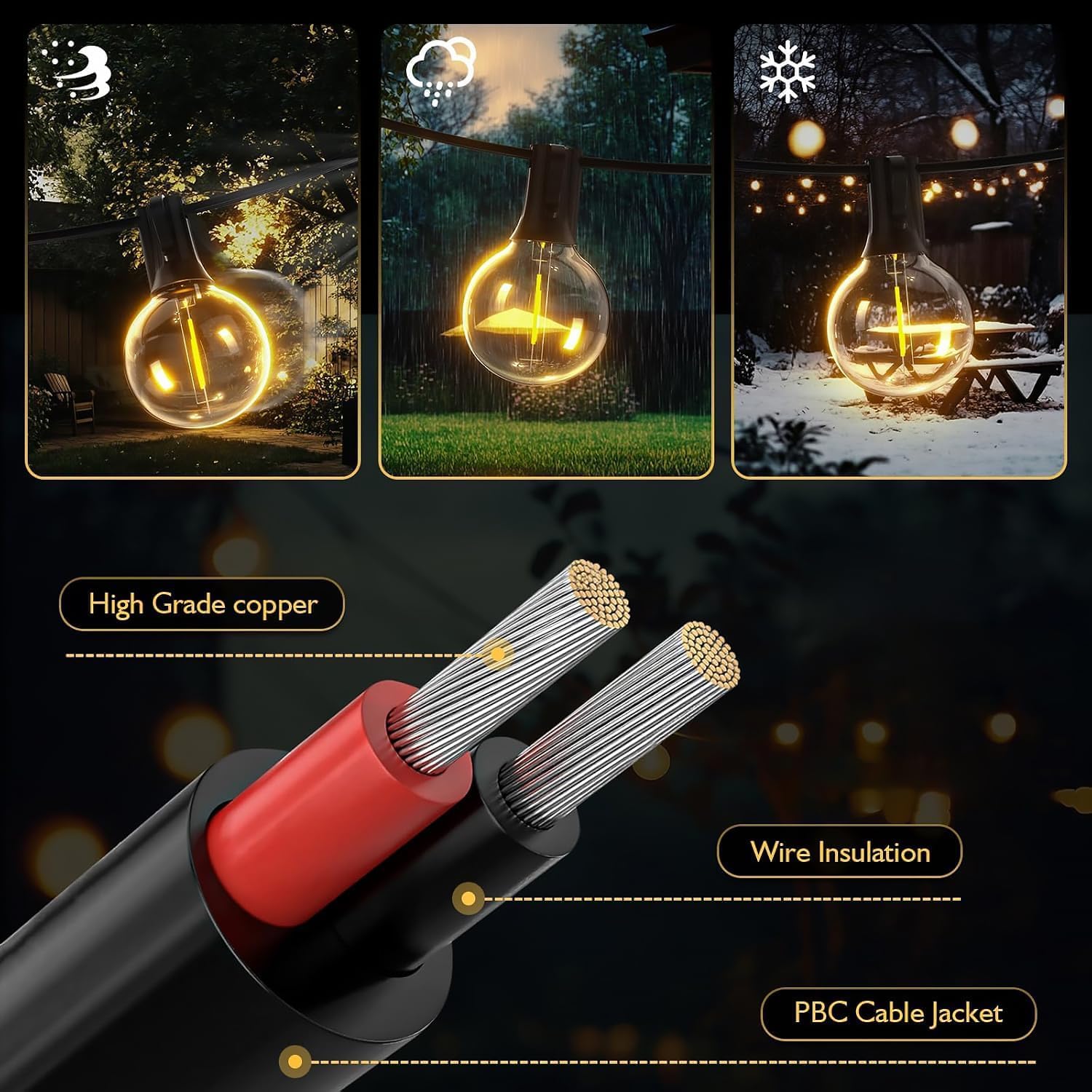Ghirlanda di luci LED per esterni, corrente: 30,5 m, illuminazione esterna, G40, lampadine da giardino