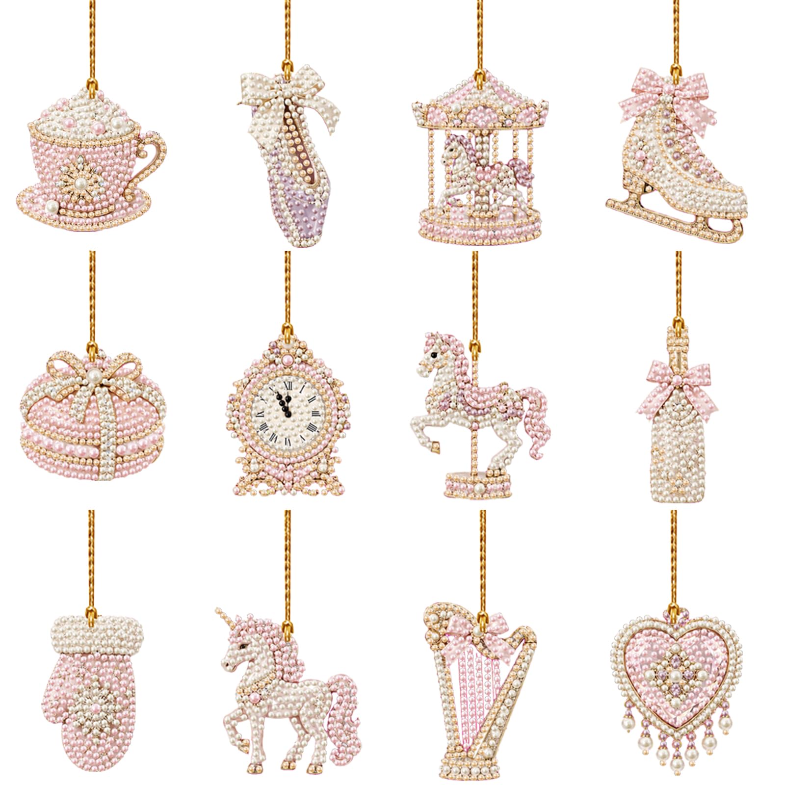 12Pcs Pearl Art Christmas Ornaments DIY Pearl Diamond Art Kits for Adults