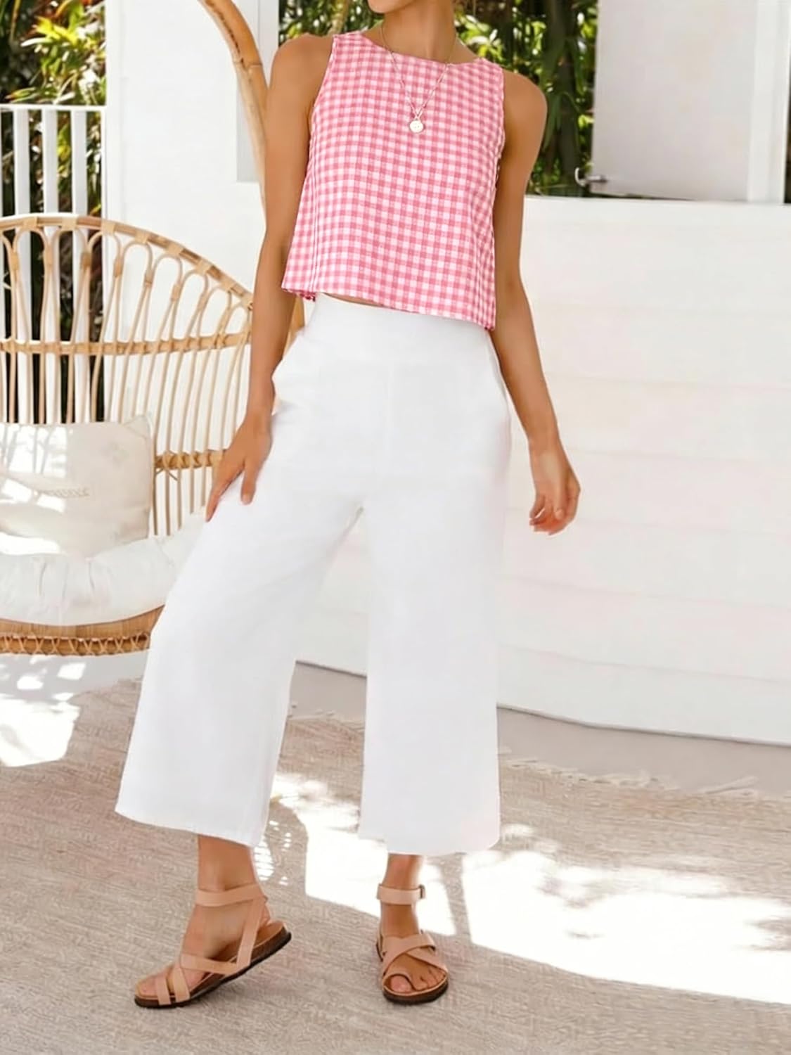 IDEALSANXUN Womens Gingham Crop Tank Tops 2026 Spring Summer Sleeveless Vest Top - Image 3