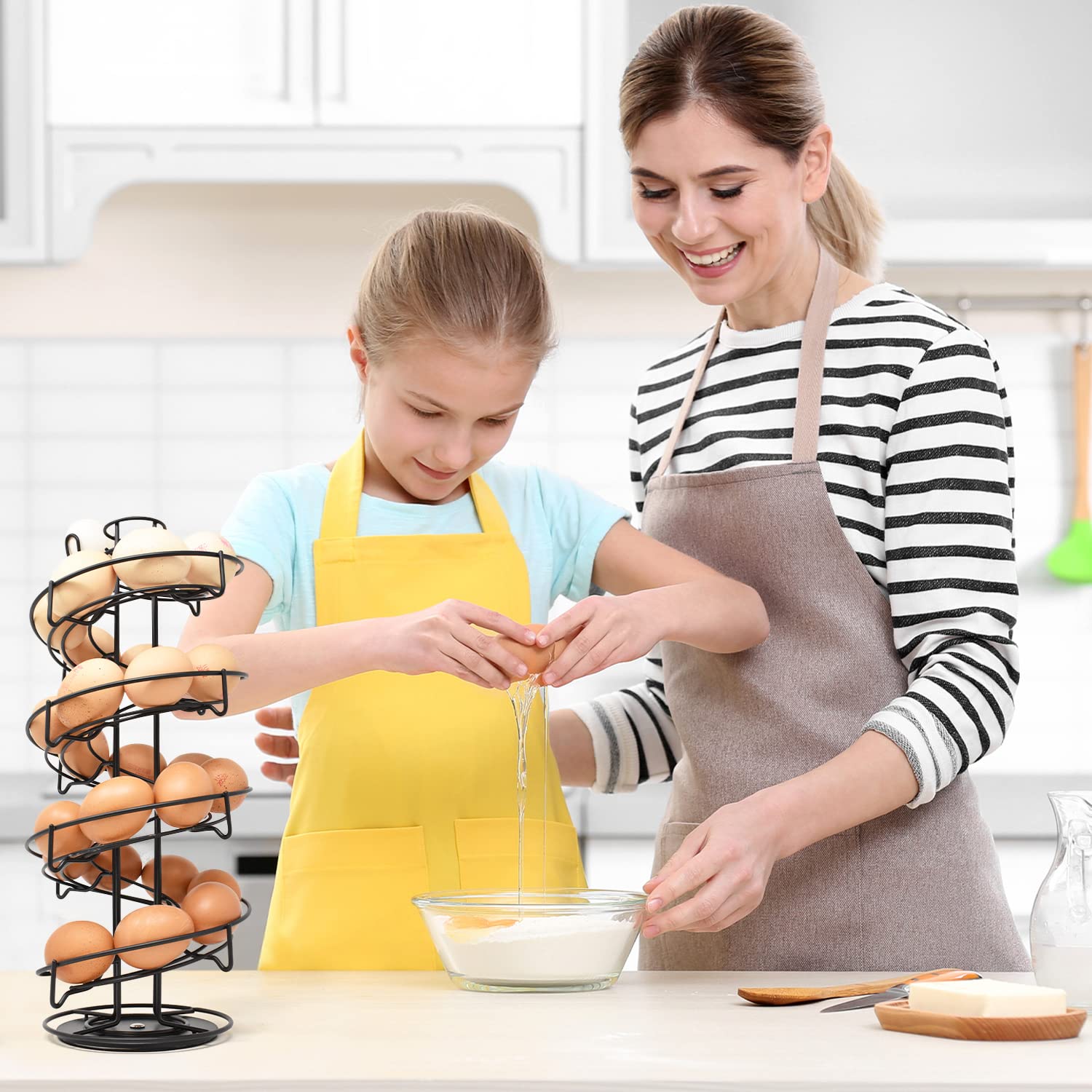 Joeji's Kitchen Rastrelliera Portauova con base antiscivolo - Porta uova per oltre 3 dozzine di uova - Contenitore per Uova Spirale - Negro