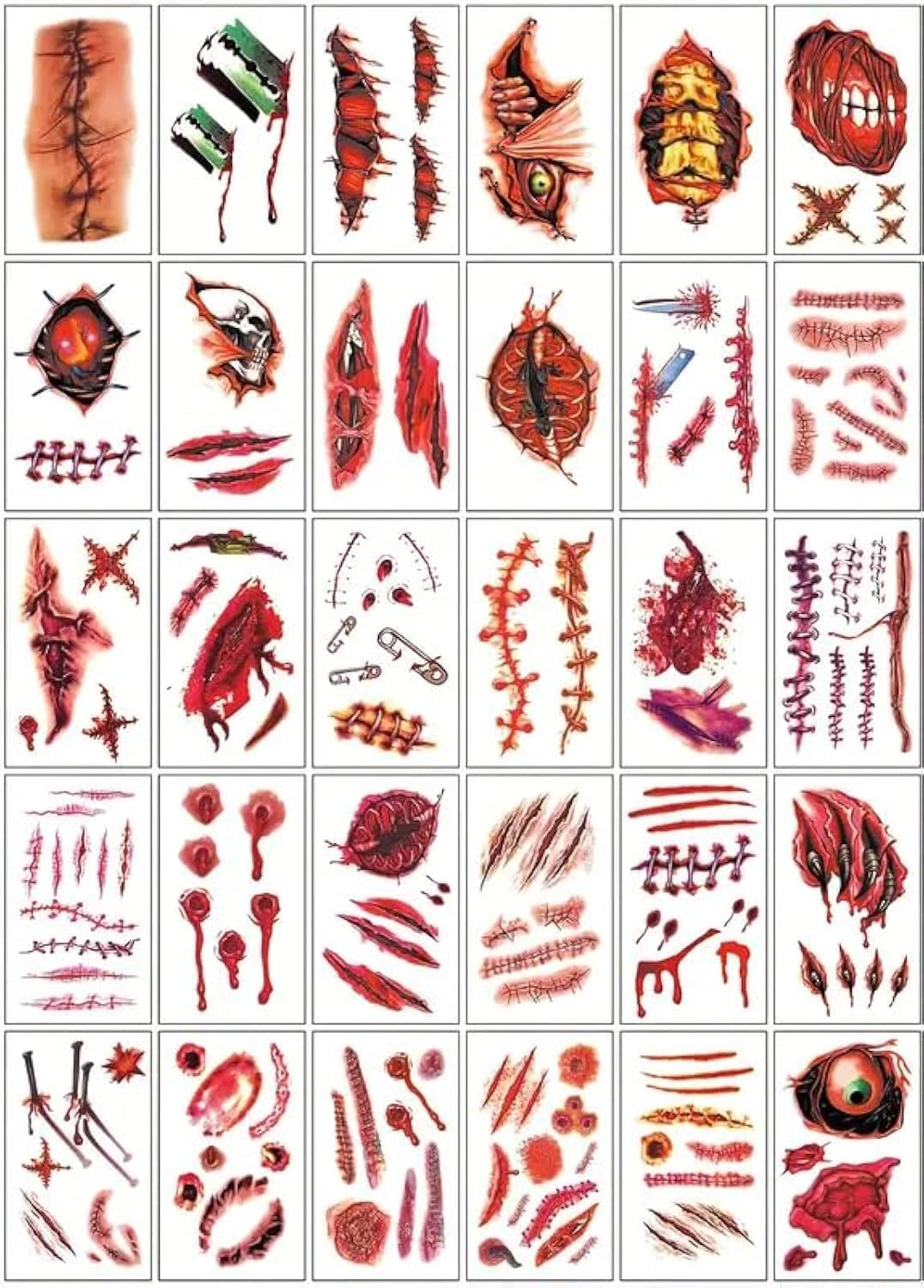 Halloween Zombie Scars Tattoos With Fake Scab Makeup Decoration Terror Wound Blood Injury Sticker (30 Stickers)