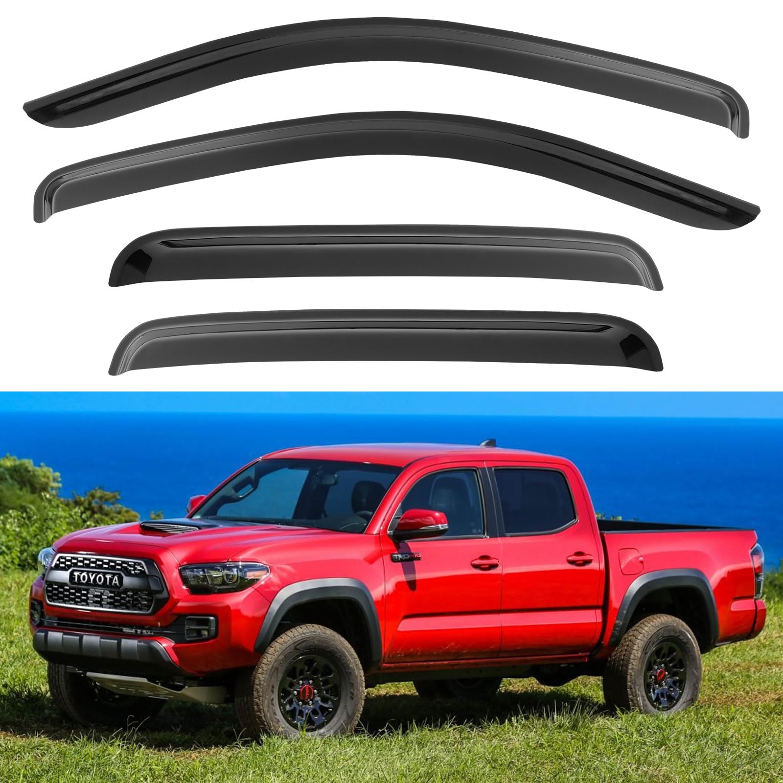 Window Rain Guards for Toyota Tacoma 2005-2023 Double Cab, Outside-Mount Vent Visors Shades Wind Deflectors for 05-23 Tacoma Crew Cab