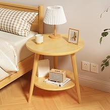 Round Small Side Table,2 Tier End Table with Storage Shelf, Round Accent Table with Solid Wood Legs, Easy to Install,Modern Home Decor, Living Room, Bedroom.,A