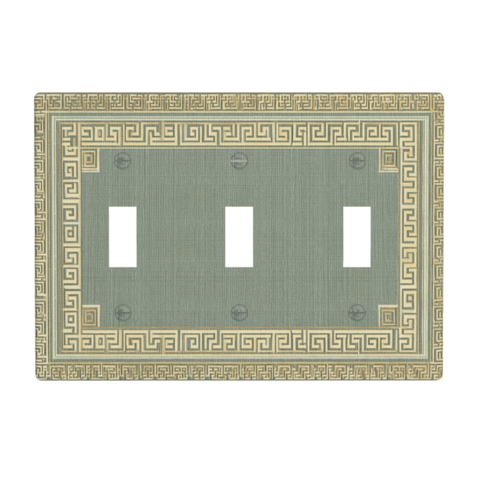 Sage Square with Gold Border Light Switch Covers 3 Gang Triple Toggle Wall Plate Switchplate Electrical Faceplate for Bathroom Kitchen Bedroom Decor