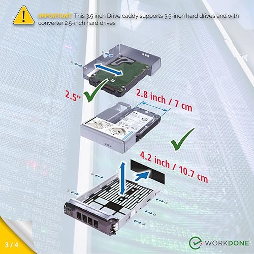 Miniatura 4 de WORKDONE Paquete de 6 unidades  Organizador de disco duro de 3.5 pulgadas con adaptador de disco duro de 2.5 pulgadas  Compatible con servidores