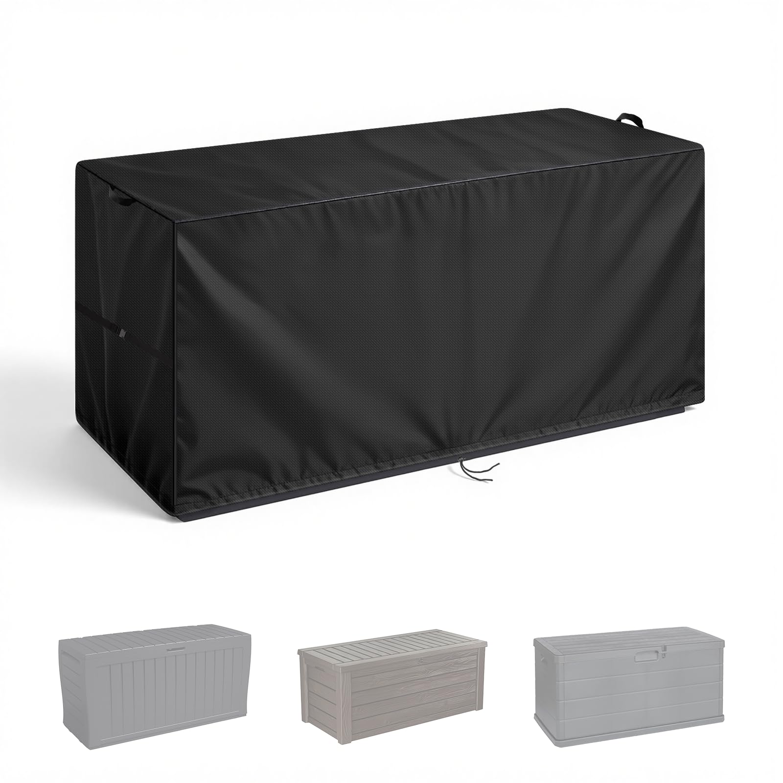 Ultifore Deck Box Cover Waterproof, 500D Outdoor Storage Box Cover with Handles Drawstring & Buckle, Patio Garden Protective Covers for Outside Storage Boxes, 155x77x77cm