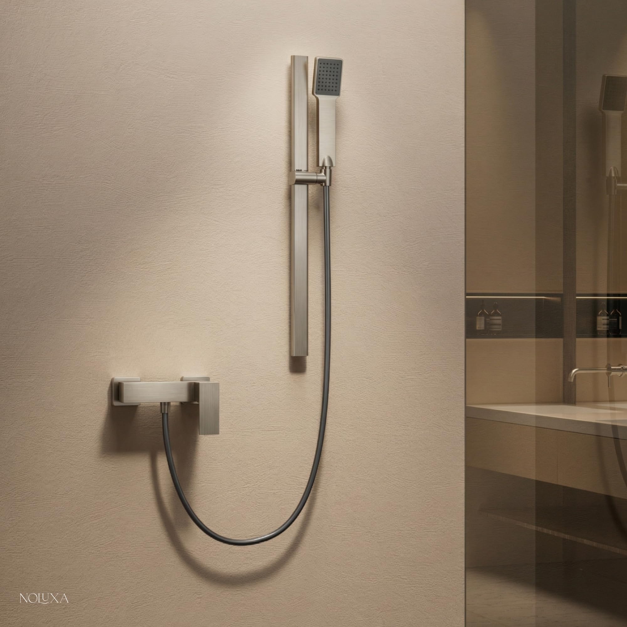 IMEX - Barra de Ducha Pared 65cm Níquel Cepillado | Barra de Acero Inoxidable S.304 Extraplana con Soporte para Alcachofa de Ducha Ajustable | Recambio Original IMEX