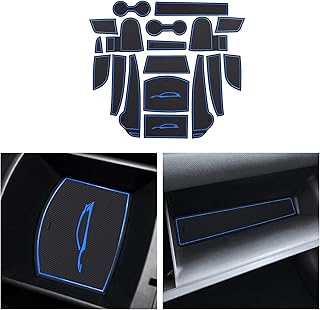 CDEFG Compatible with Hyundai Kona 2022 Update Rubber Mats Car Centre Console Door Slot Non-Slip Non-Slip Mats Anti-Dust Cup Holder Rubber Mat Armrest Interior Accessories (Blue)
