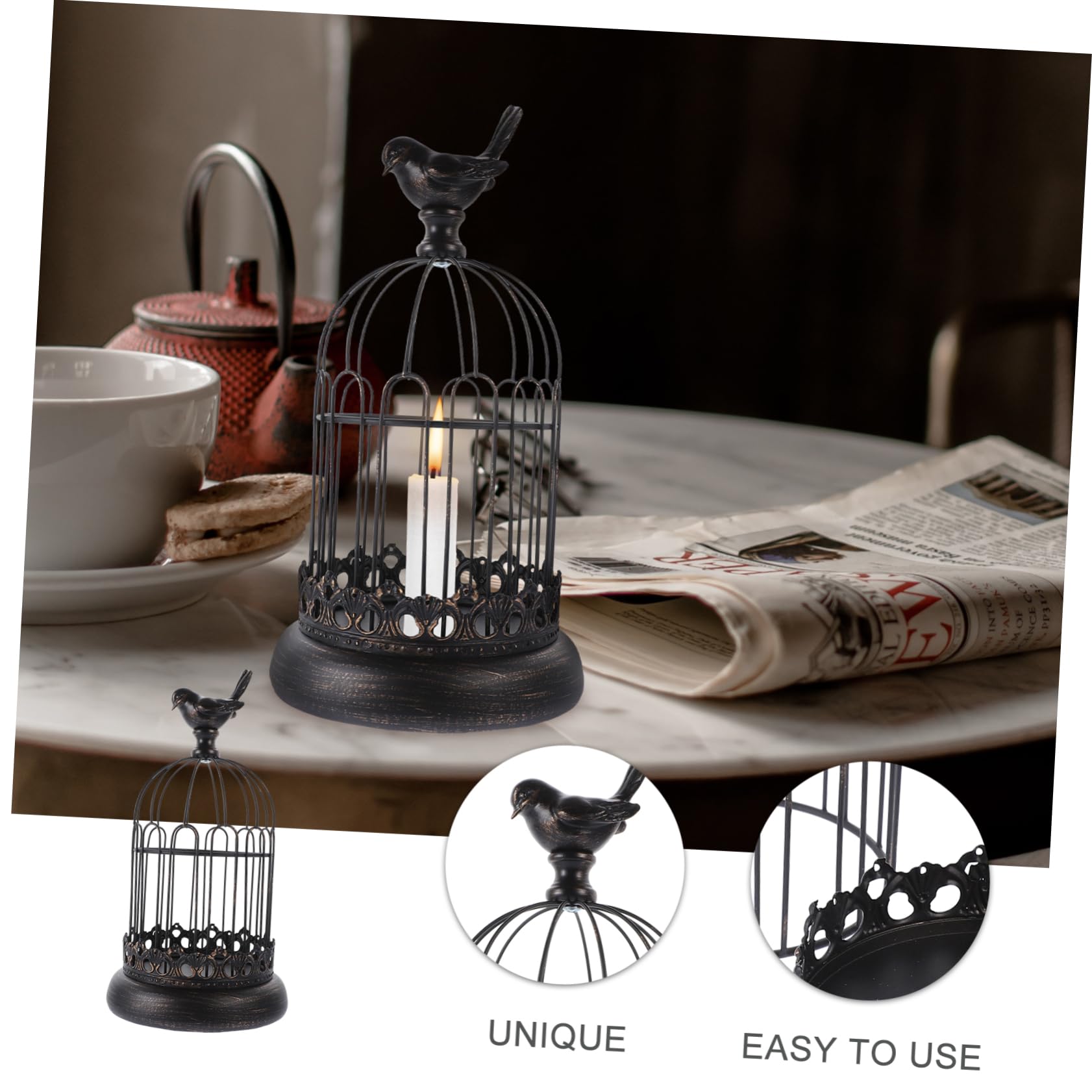 MAGICLULU 3 Stck. Leuchter-Ornament Laterne Fackel Spitzkerzen Kerzenhalter Votiv- Geführte Kerze Solar- Teelichthalter Tiki Kerzenwärmerlampe Vintage Lantern Käfig Docht Eisen Black