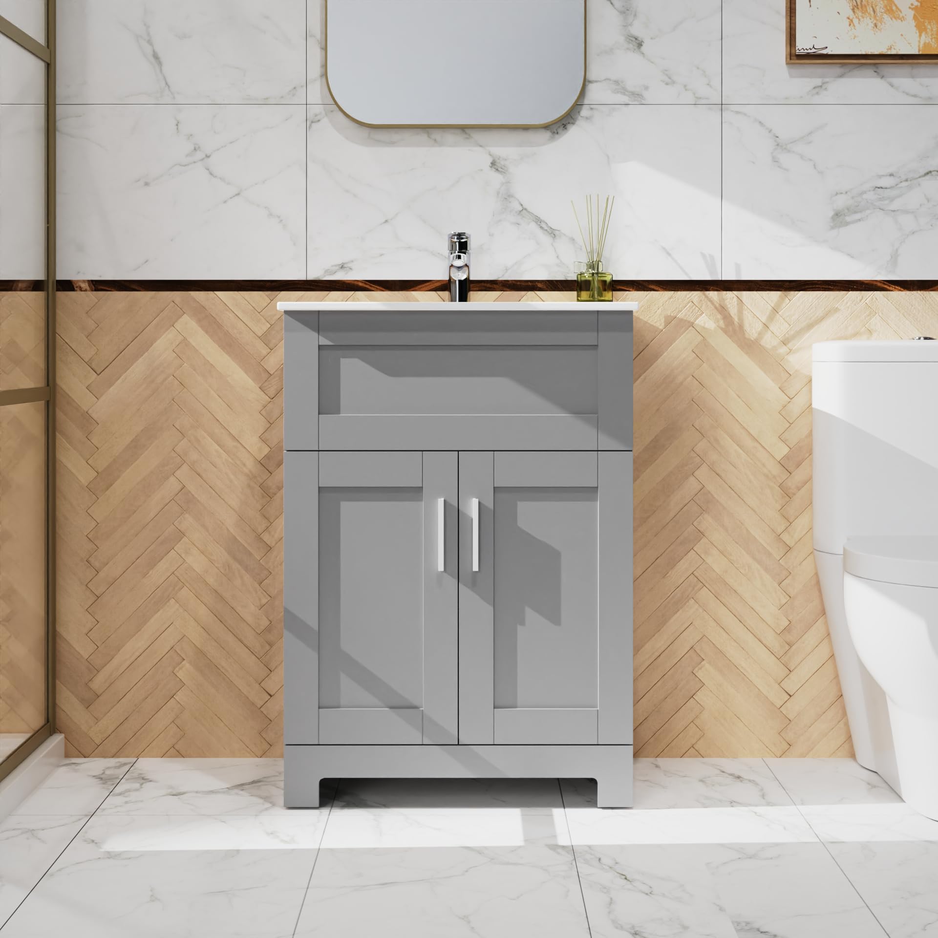 Amazon.com: Homecart 24 inch Bathroom Vanity Sink Combo Grey Vanity Cabinet and White Ceramic ...