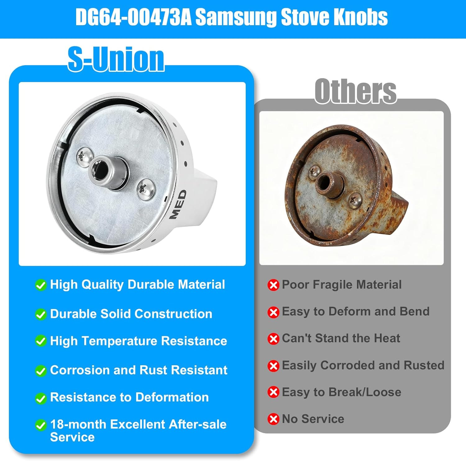 S-Union DG64-00473A Stove Knobs Compatible with Samsung Stove Knob Replacement,for Samsung Gas Range Oven Knobs Parts NX58H5600SS NX58H5650WS NX58J7750SS NX58F5700WS Burner Control Dial Perilla,5pcs