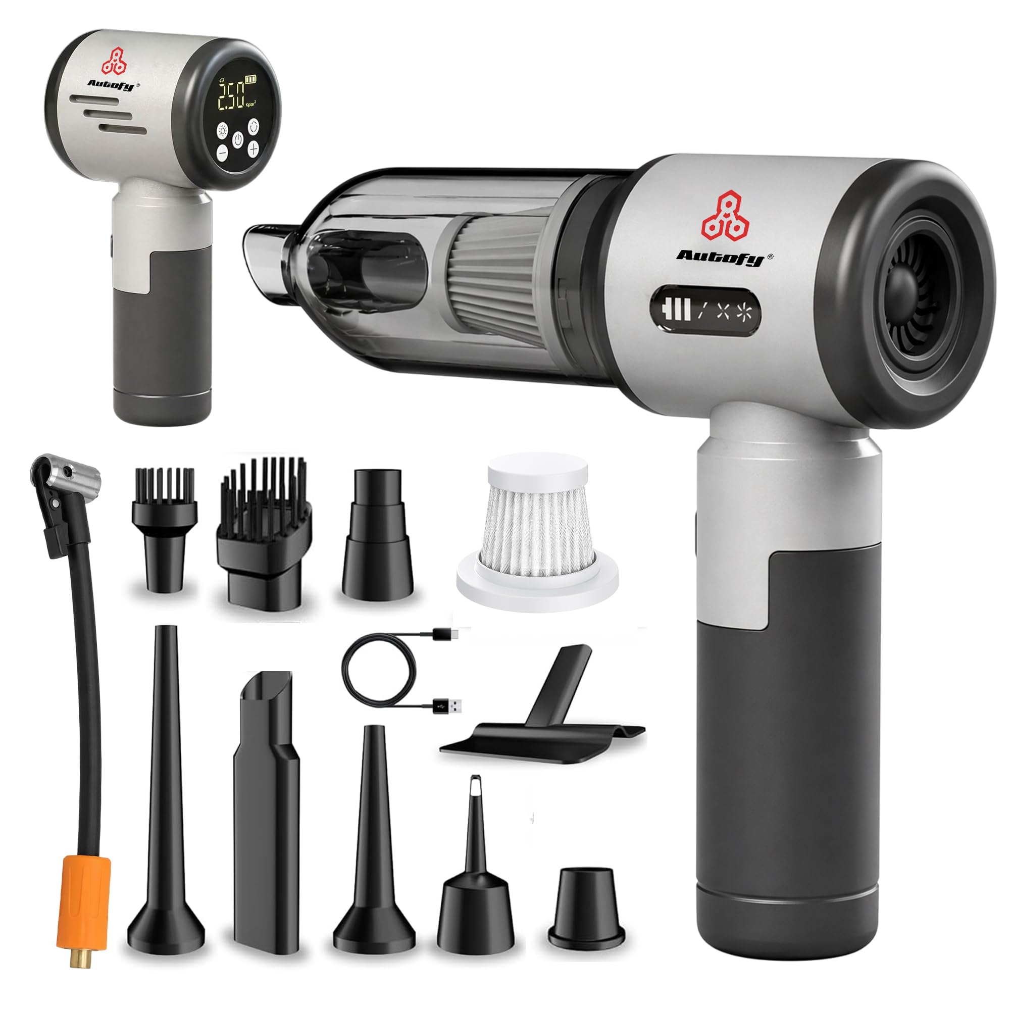 Autofy Bolt 5-in-1 Wireless Car Vacuum Cleaner & 150 PSI Car Tyre Inflator - Ultra Powerful18000PA Vacuum Suction - 100W DC Brushless Motor - 6000mAh Battery Type-C Charge - 5 Air Modes SOS LED Torch-image-40