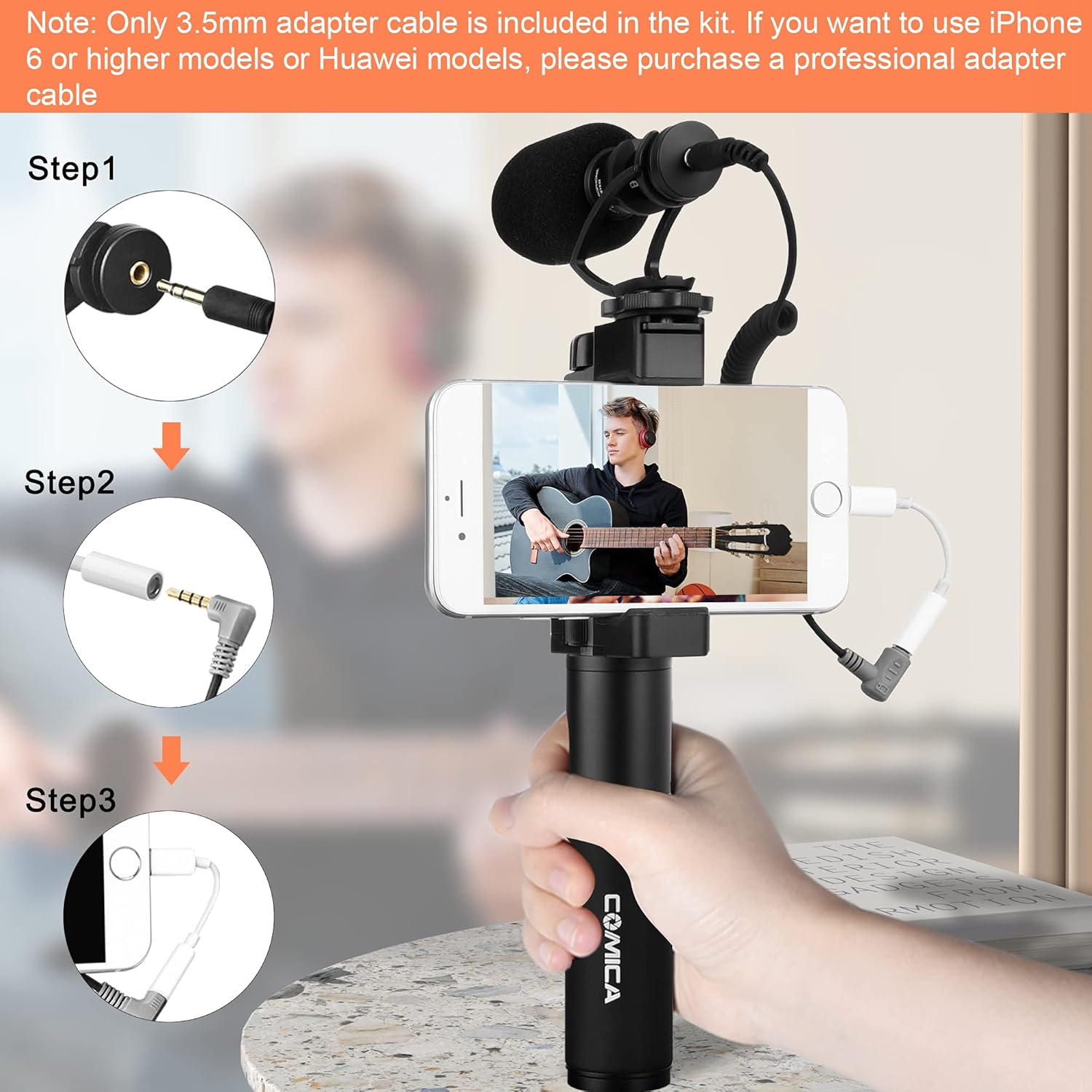 Smartphone Video Kit, Comica CVM-VM10-K1 Smartphone Microphone with Grip Handle, Camera Microphone for iPhone Samsung Huawei LG Google- Mic for YouTube, Tiktok, Vlogging Equipment