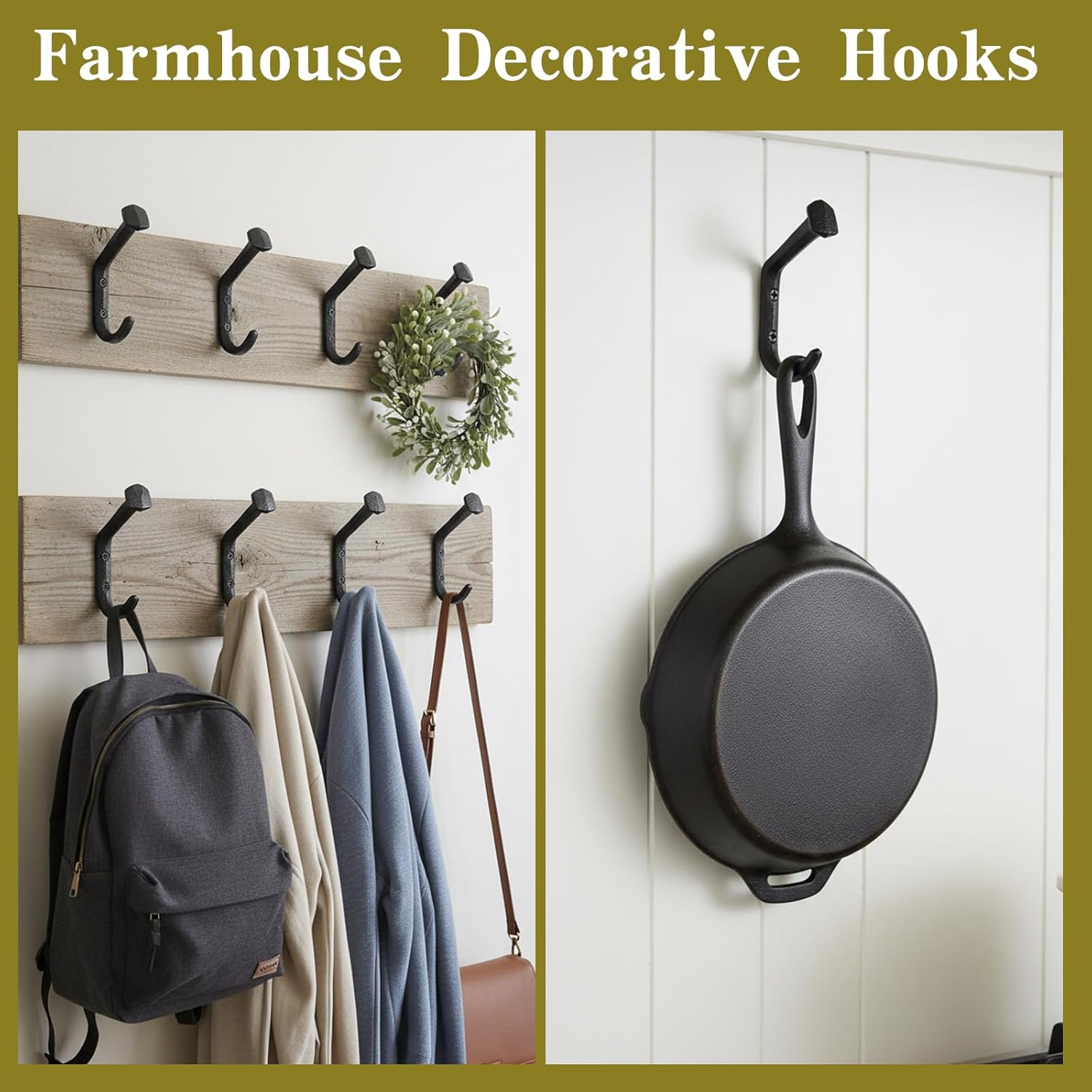 Lemecima 10 Pcs Rustic Cast Iron Hooks, Wall Mounted Vintage Railroad Spike Coat Hangers, Heavy Duty Black Farmhouse Hooks for Hanging Coats, Clothes, Hats, Bags, Scarves, Towels, Keys