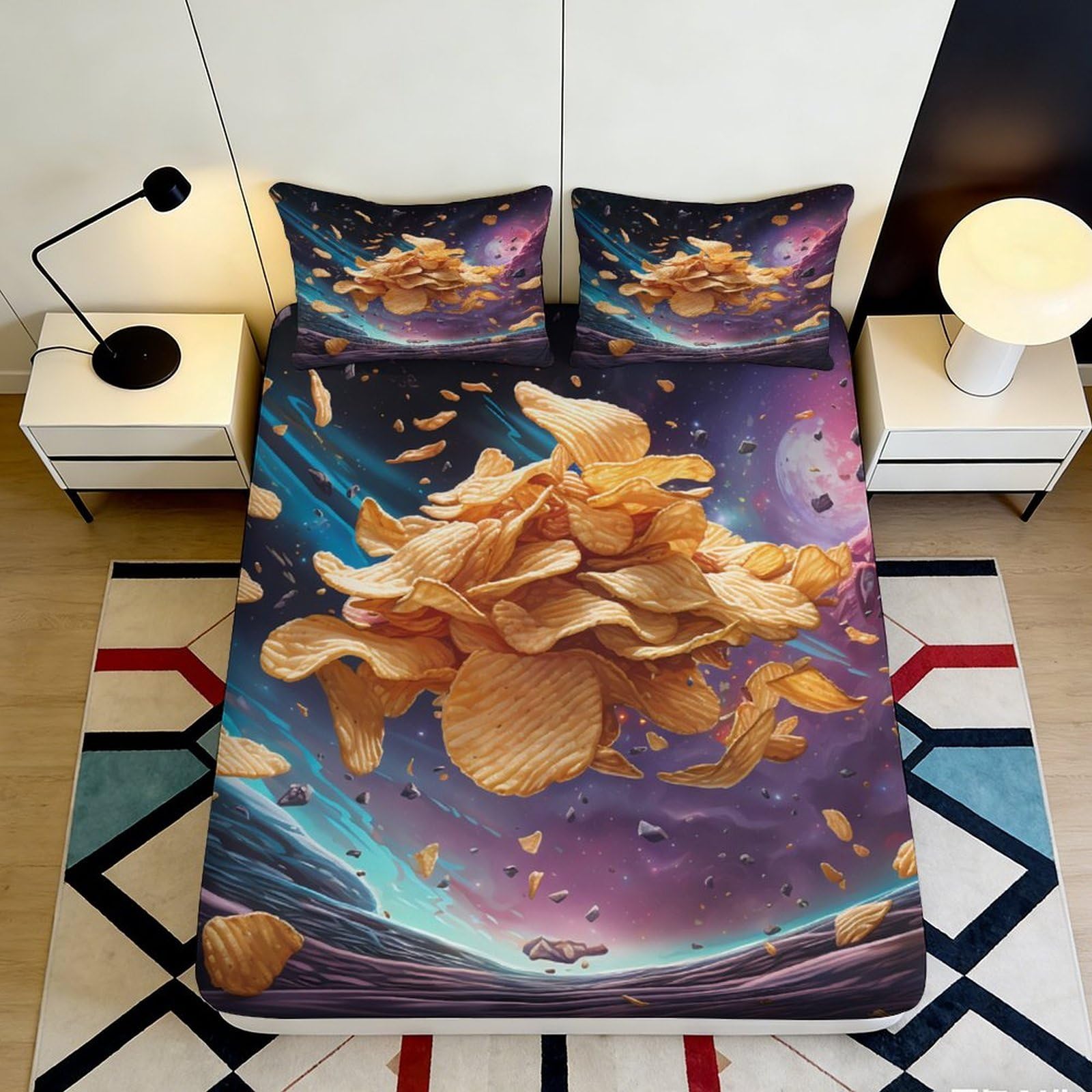 3D Printed Galaxy Starry Sky Fitted Sheet Microfiber Soft Unique Cosmic Nebula Bed Sheet for Bedroom Dorm Decor 90x200x25cm
