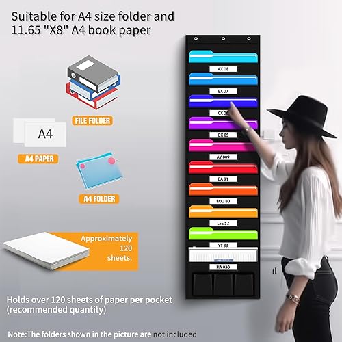 Miniatura 2 de IronSeals 10 bolsillos de almacenamiento con 10 bolsillos de etiqueta, organizador de archivos de pared colgante para aula y oficina, organiza tus