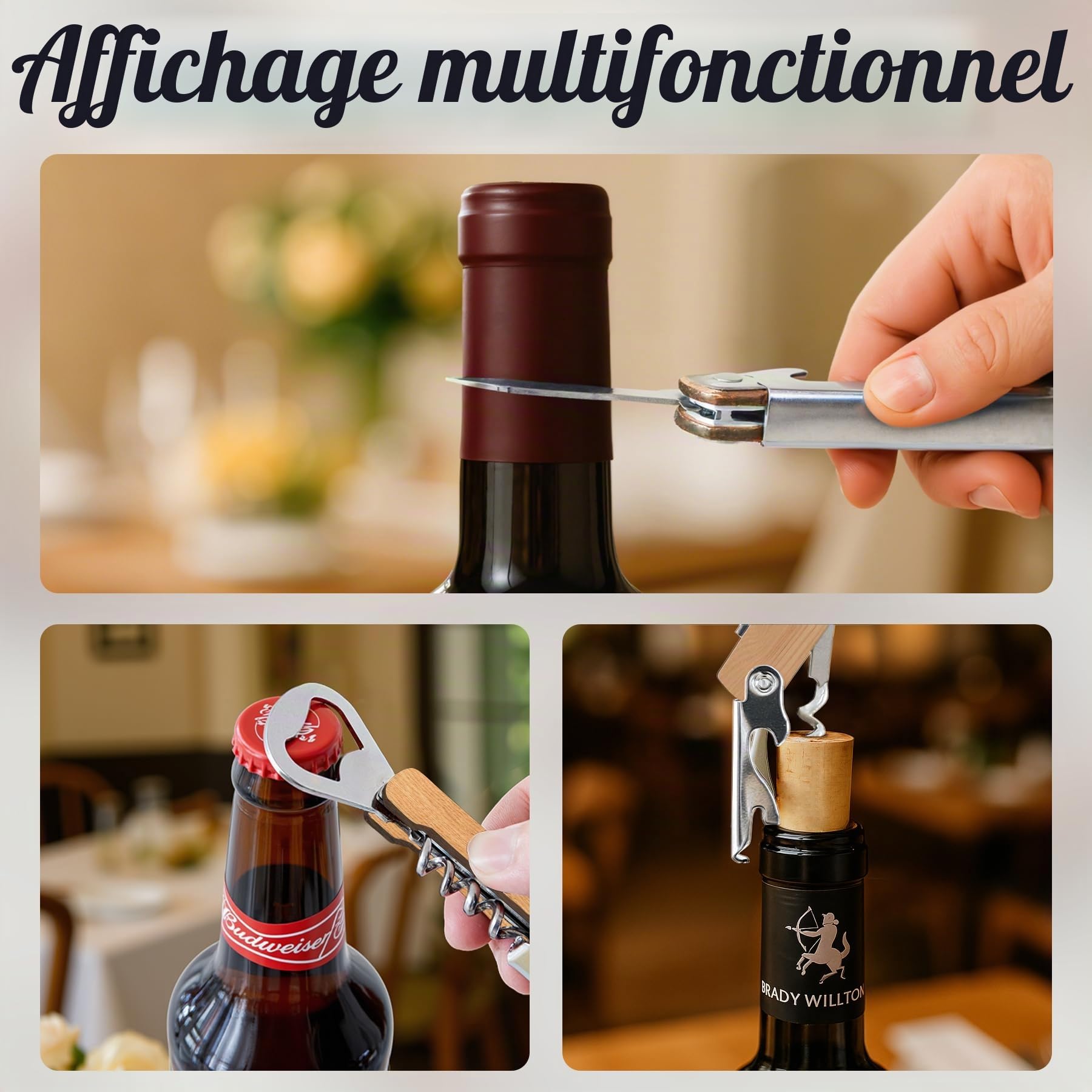 10 Pièces Tire Bouchon Personnalisé, Cadeau Invité Mariage, Décapsuleur en Bois Gravés Double Face, Idéal pour Bar, Maison, Anniversaire et Fête