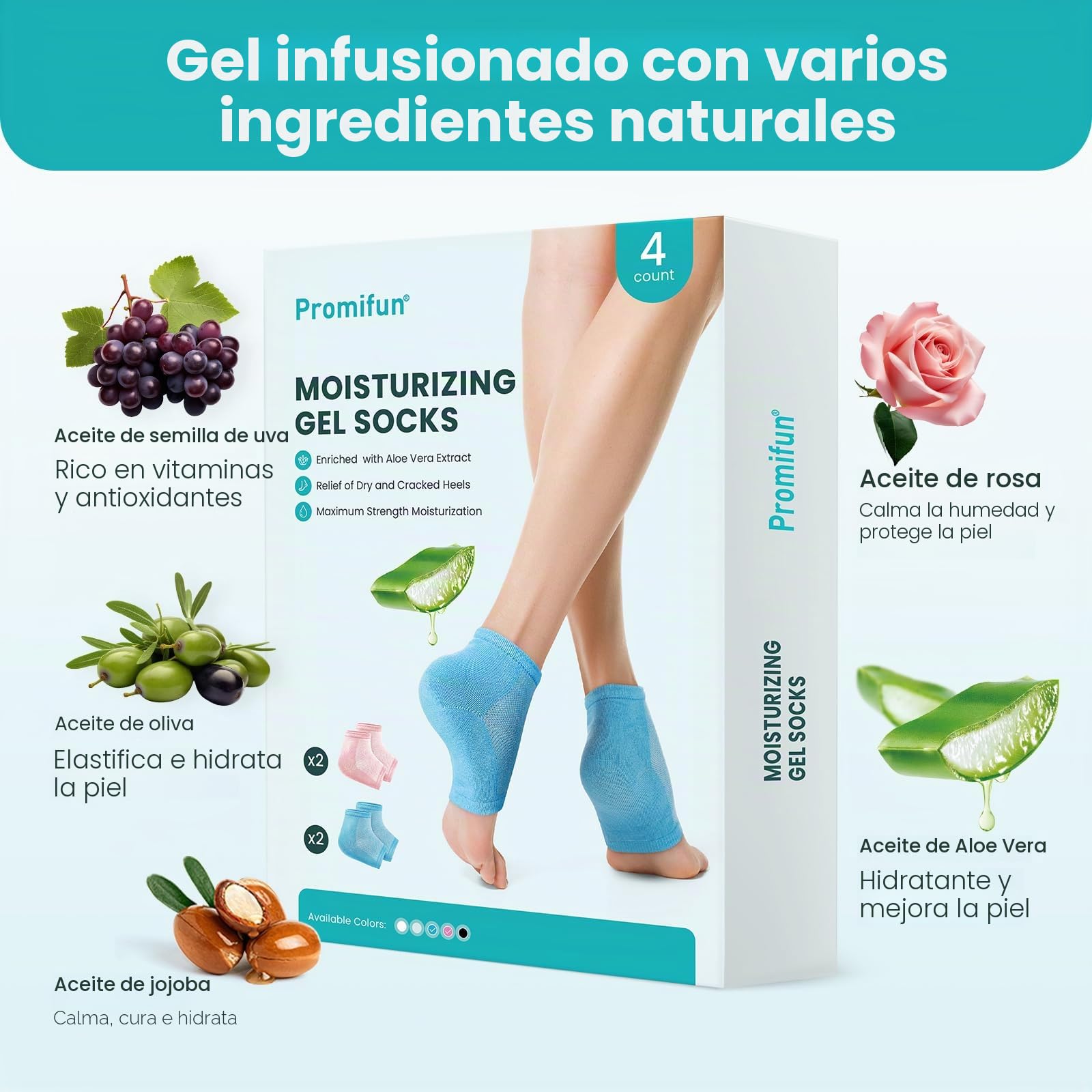 Calcetines hidratantes para el tratamiento de talones agrietados - Promifun 2 pares de calcetines hidratantes para pies secos y agrietados - Reparación de talones agrietados - Calcetines para mujeres