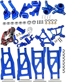 RCMYou Upgrades Part for 1/10 Traxxas Slash 4x4 VXL/Stampede 4x4 VXL,Alloy Suspension Arm,Caster Block,Steering Blocks,Rear Stub Axle Carriers,Steering Bellcranks,Shock Tower,Blue (More Durable Arm)